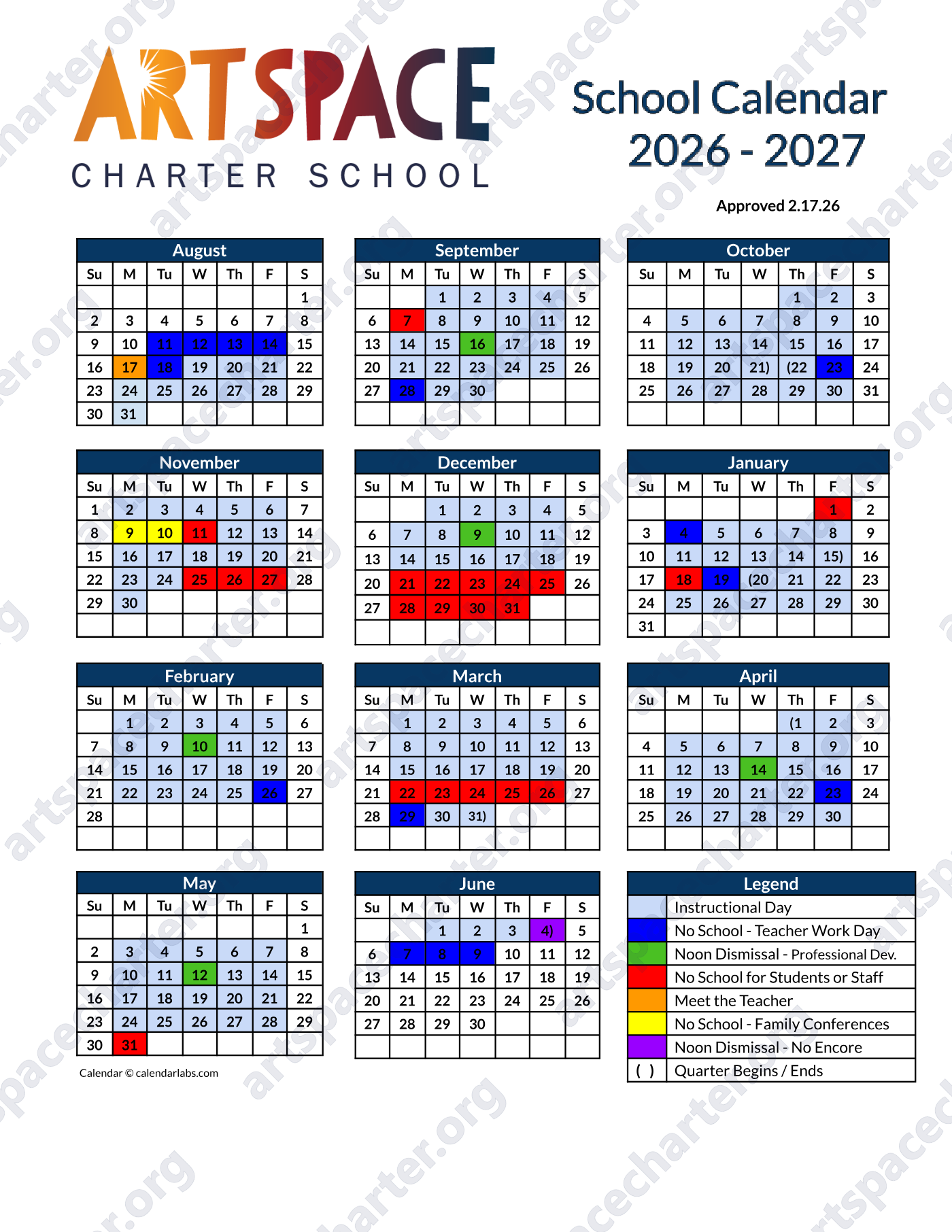 2026-2027 Calendar, page 1