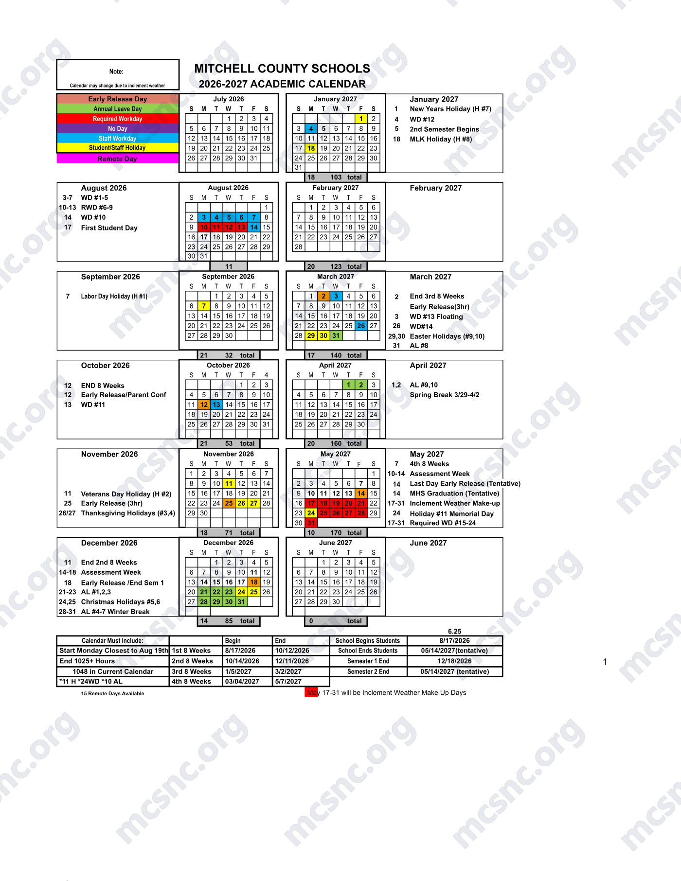 2026-2027 Calendar, page 1