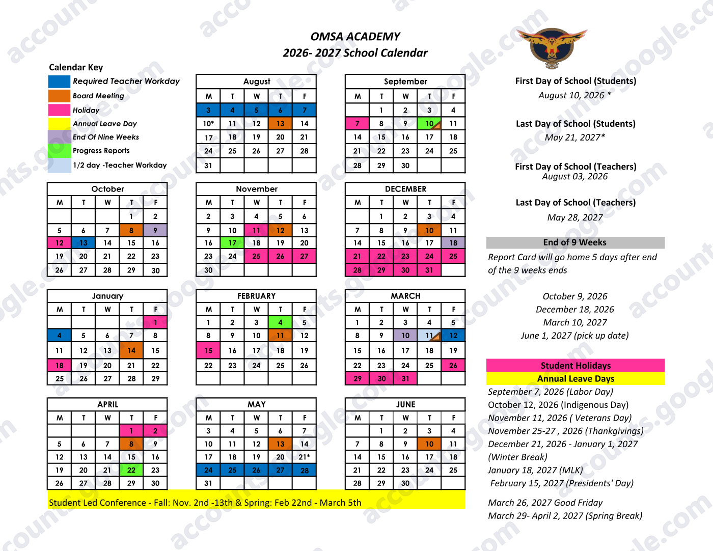 2026-2027 Calendar, page 1