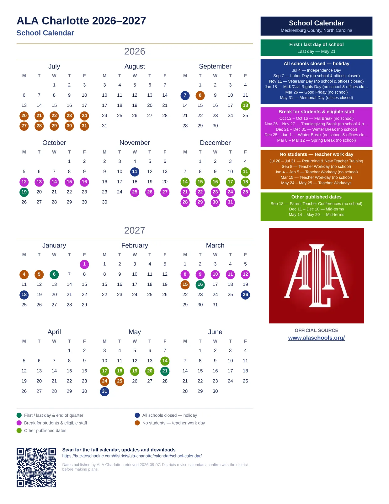 ALA Charlotte School Calendar  printable calendar