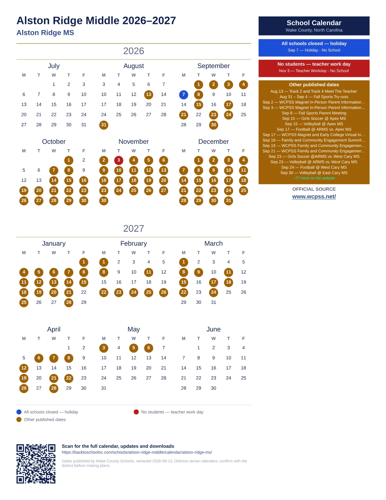 Alston Ridge Middle  printable calendar