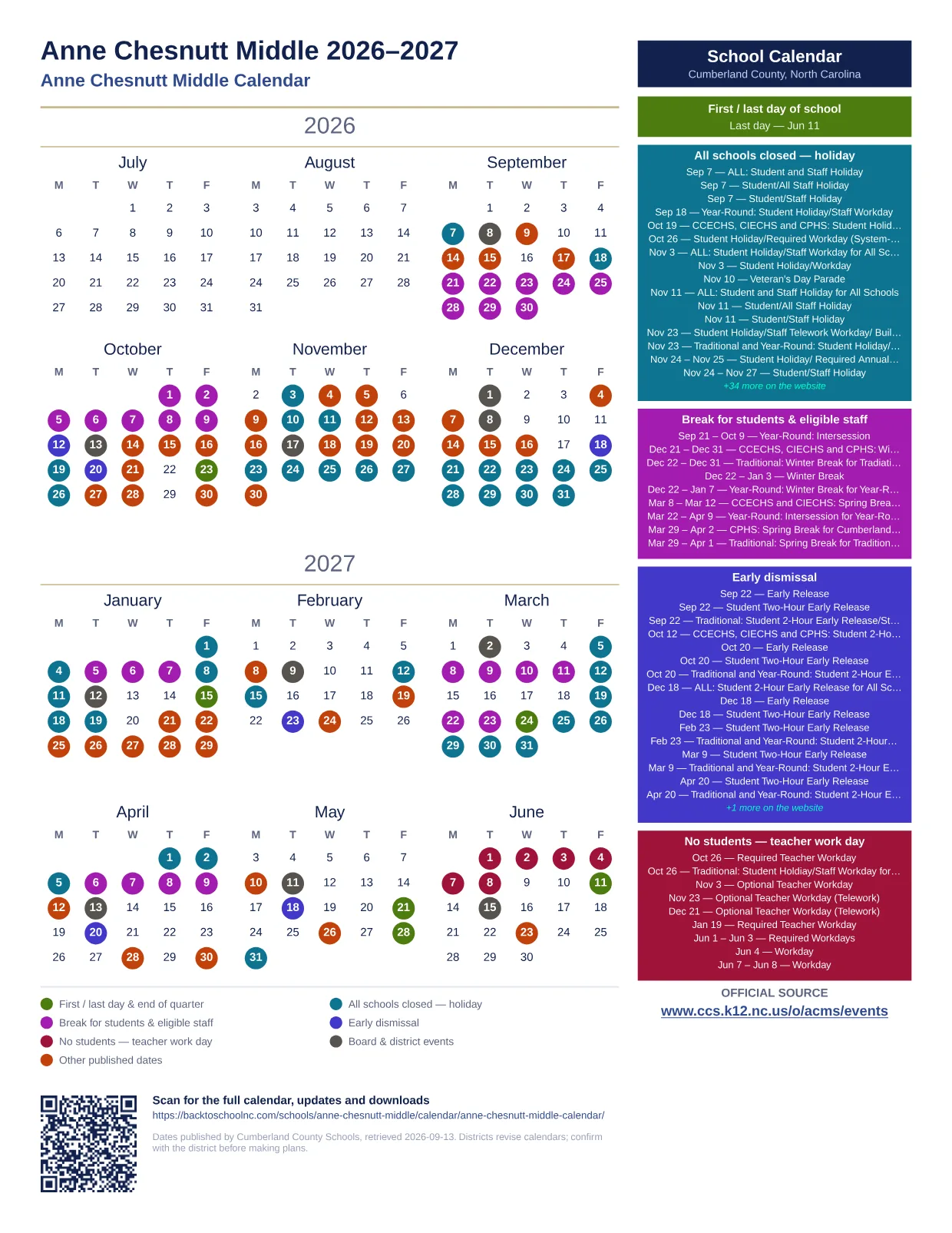 Anne Chesnutt Middle  printable calendar