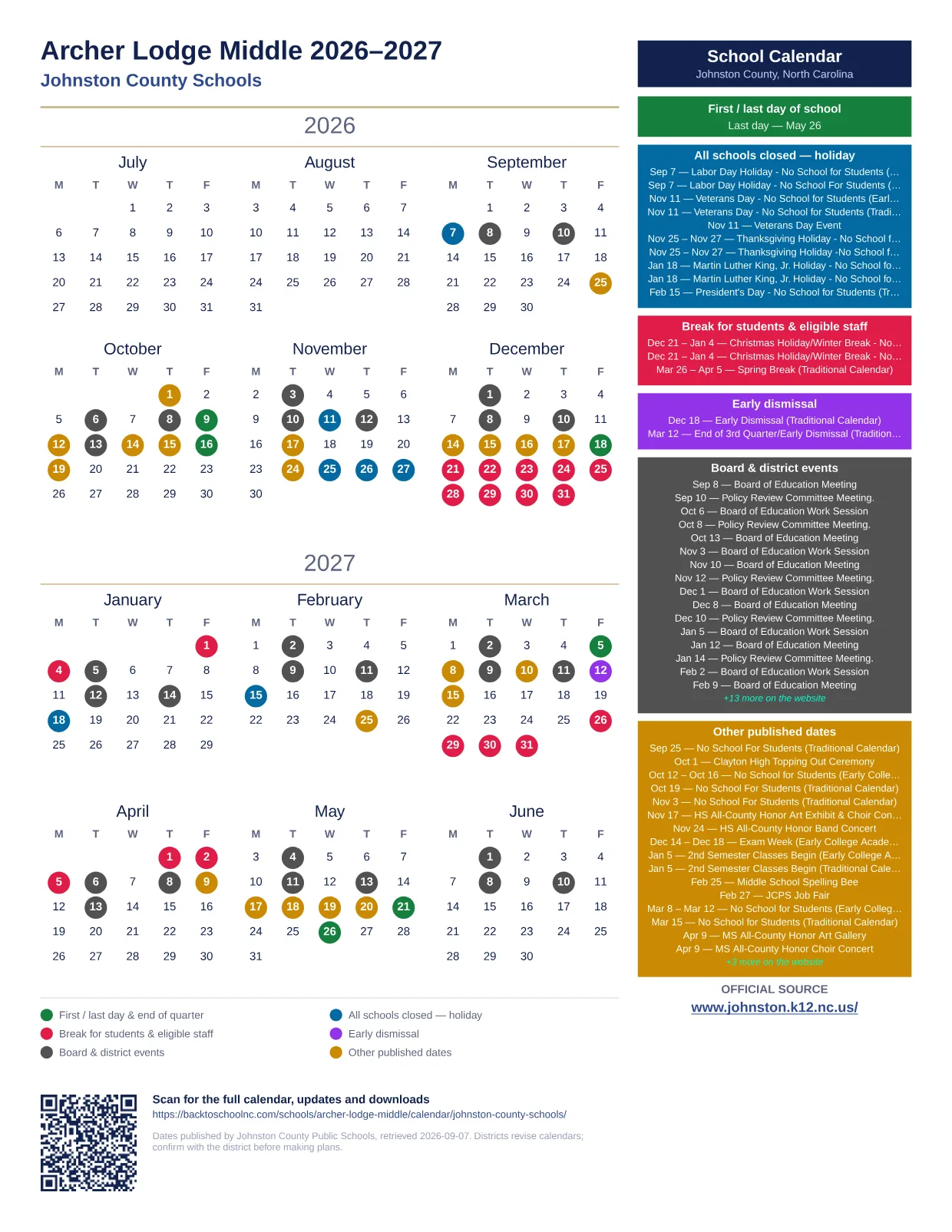 Archer Lodge Middle  printable calendar