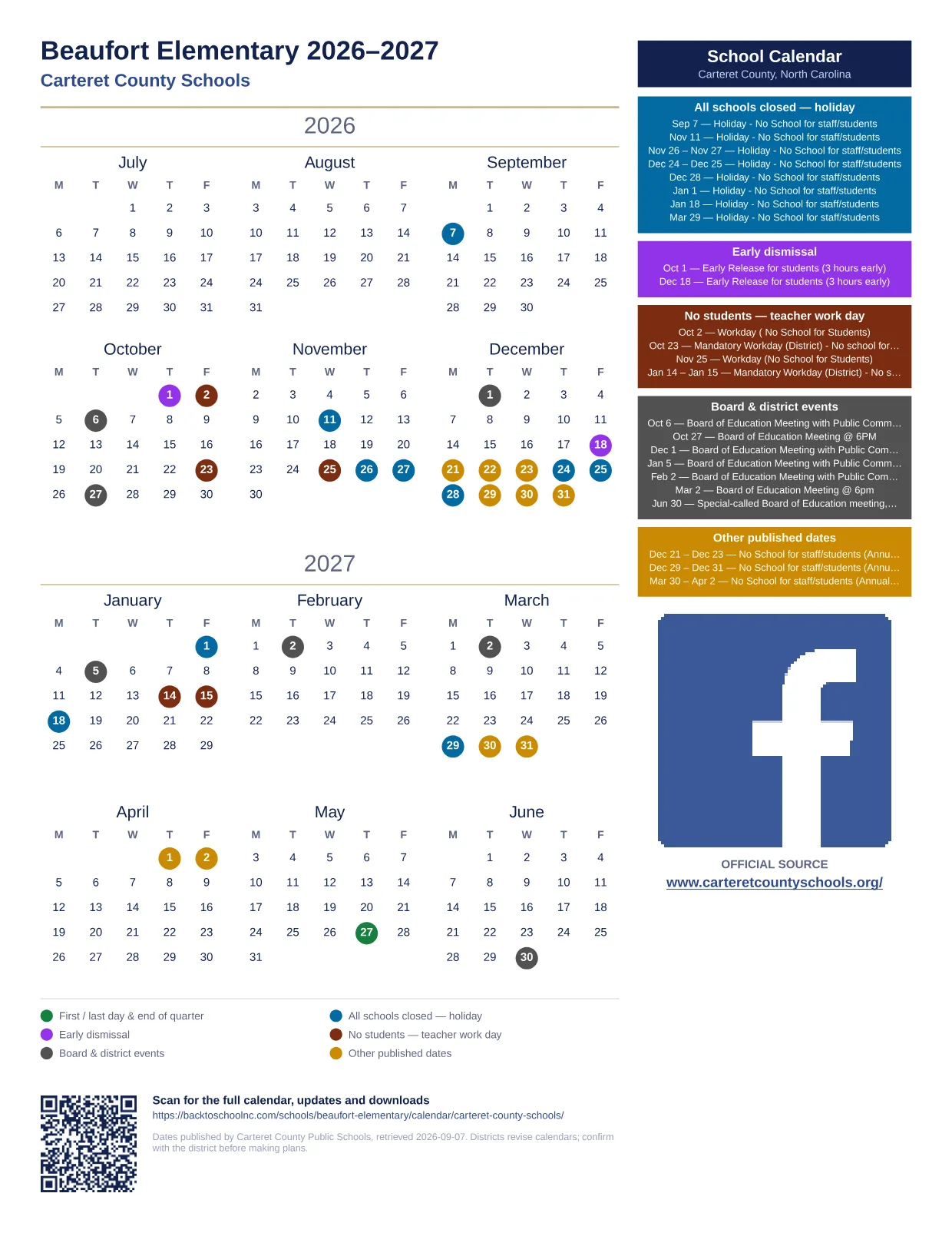 Beaufort Elementary  printable calendar