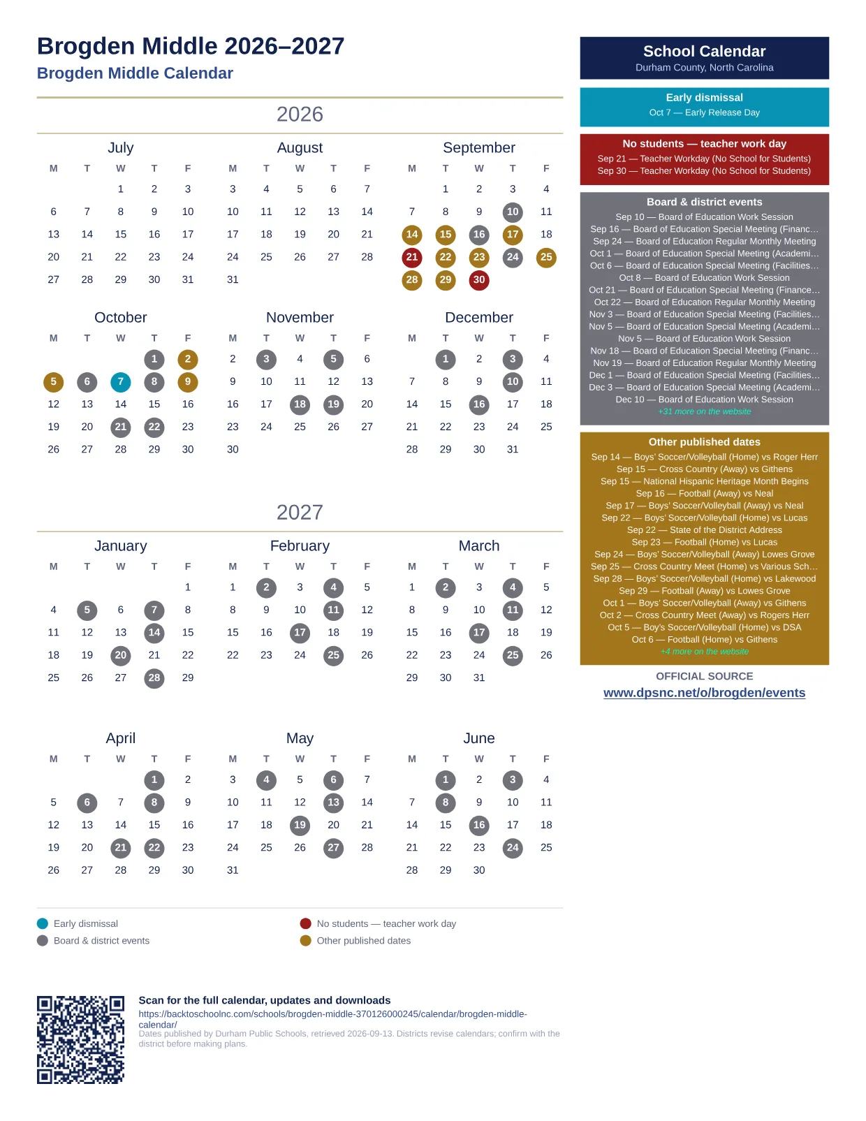 Brogden Middle  printable calendar