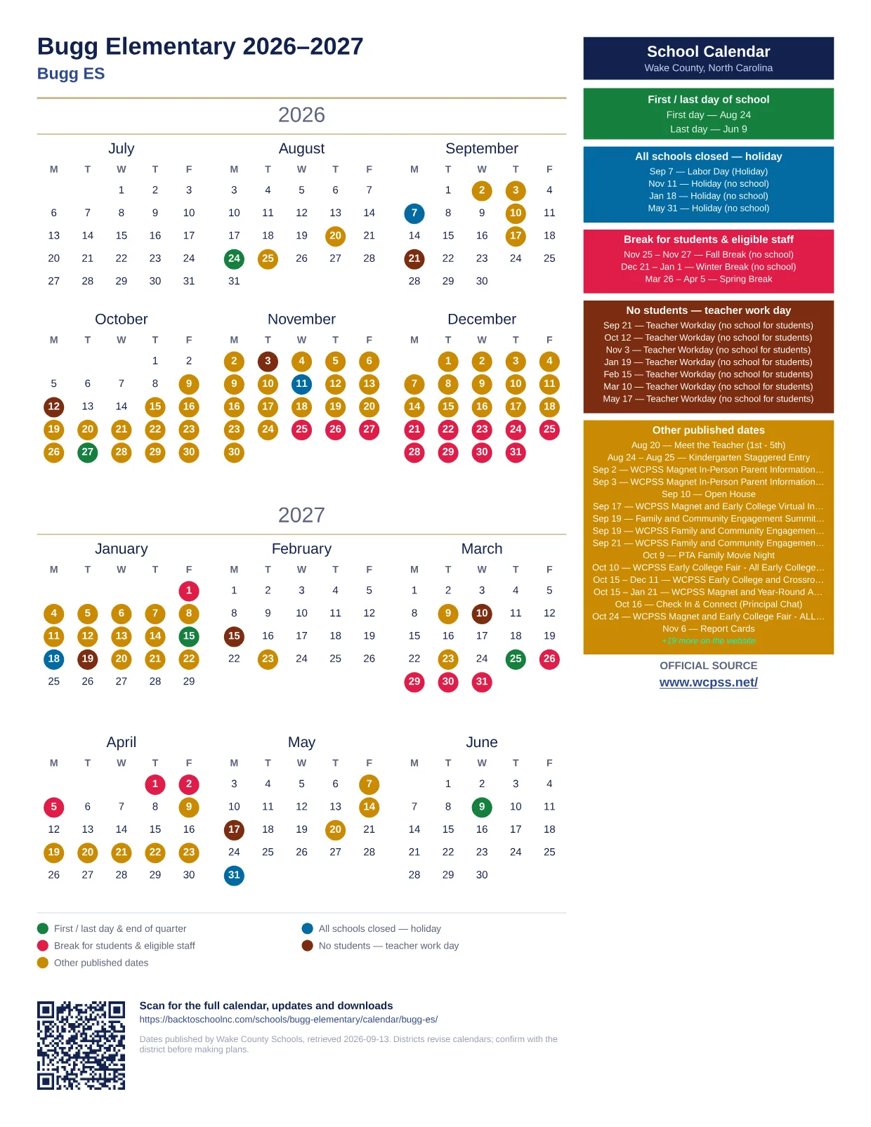 Bugg Elementary  printable calendar