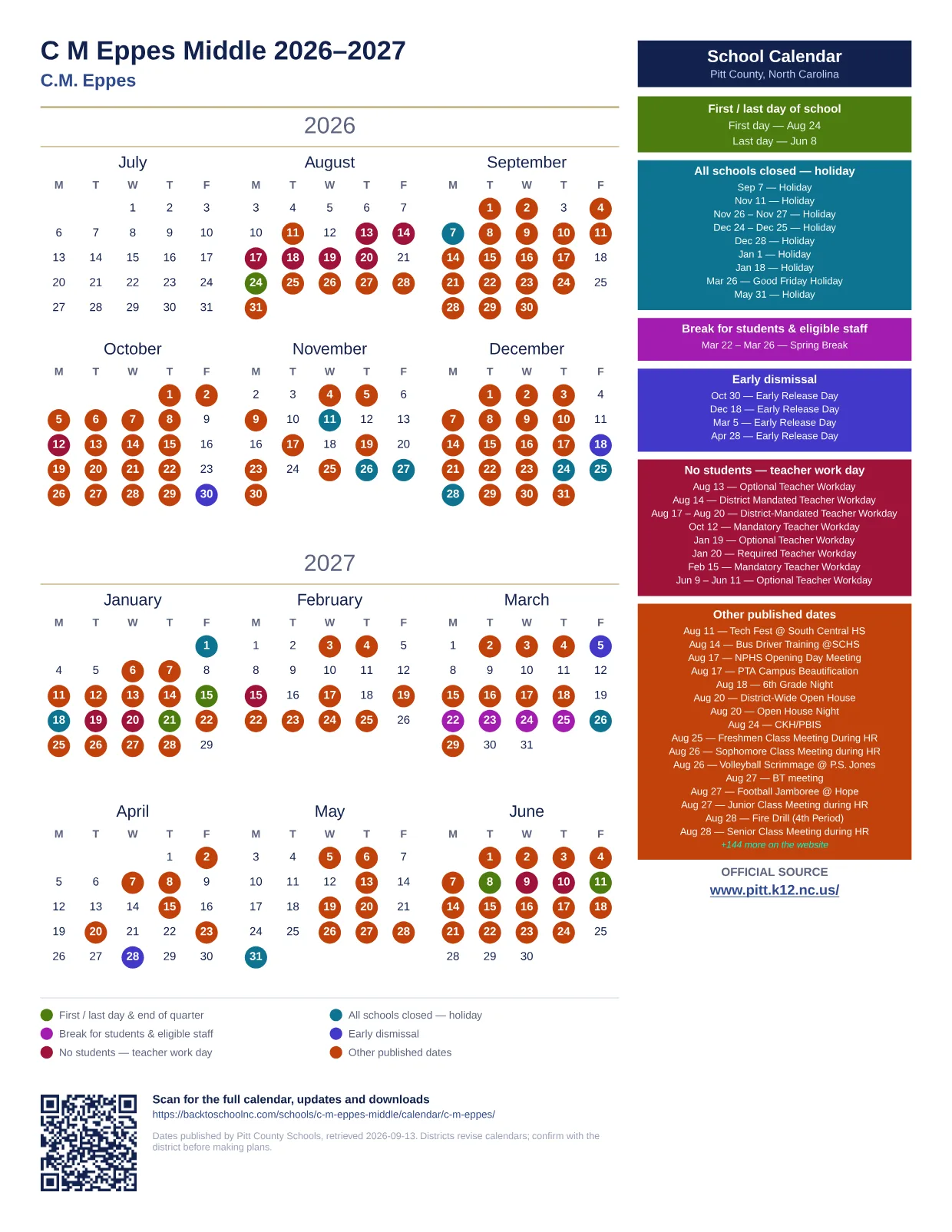 C M Eppes Middle 2026–2027 printable calendar