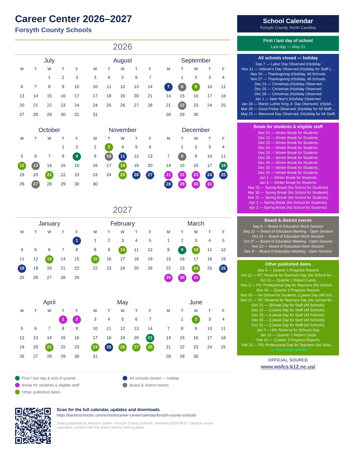 Career Center printable calendar