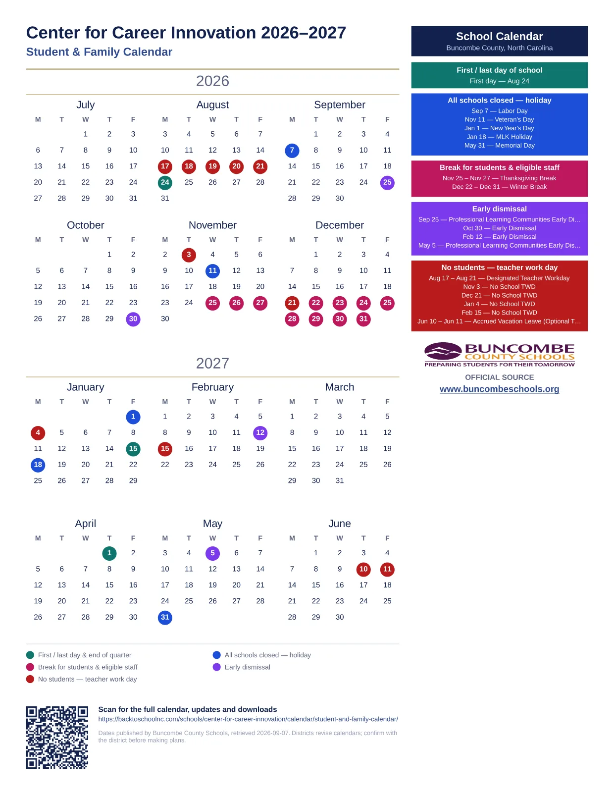 Center for Career Innovation  printable calendar