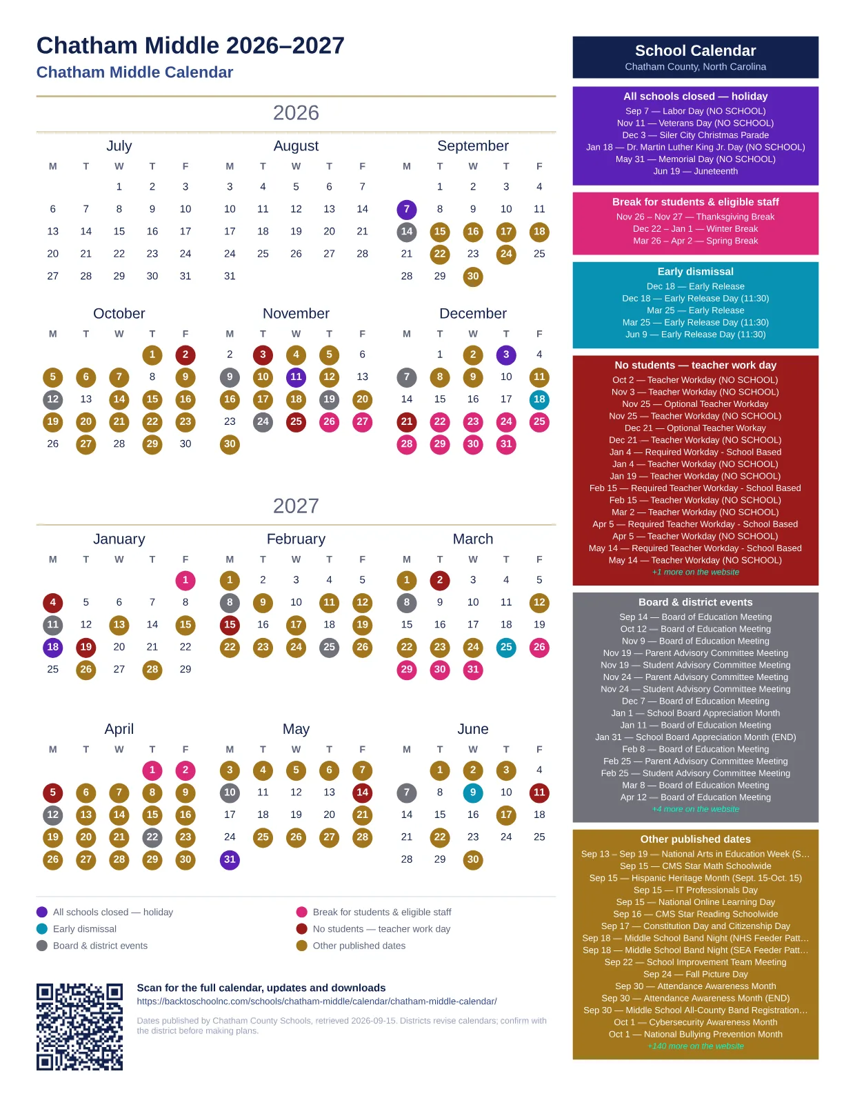Chatham Middle  printable calendar
