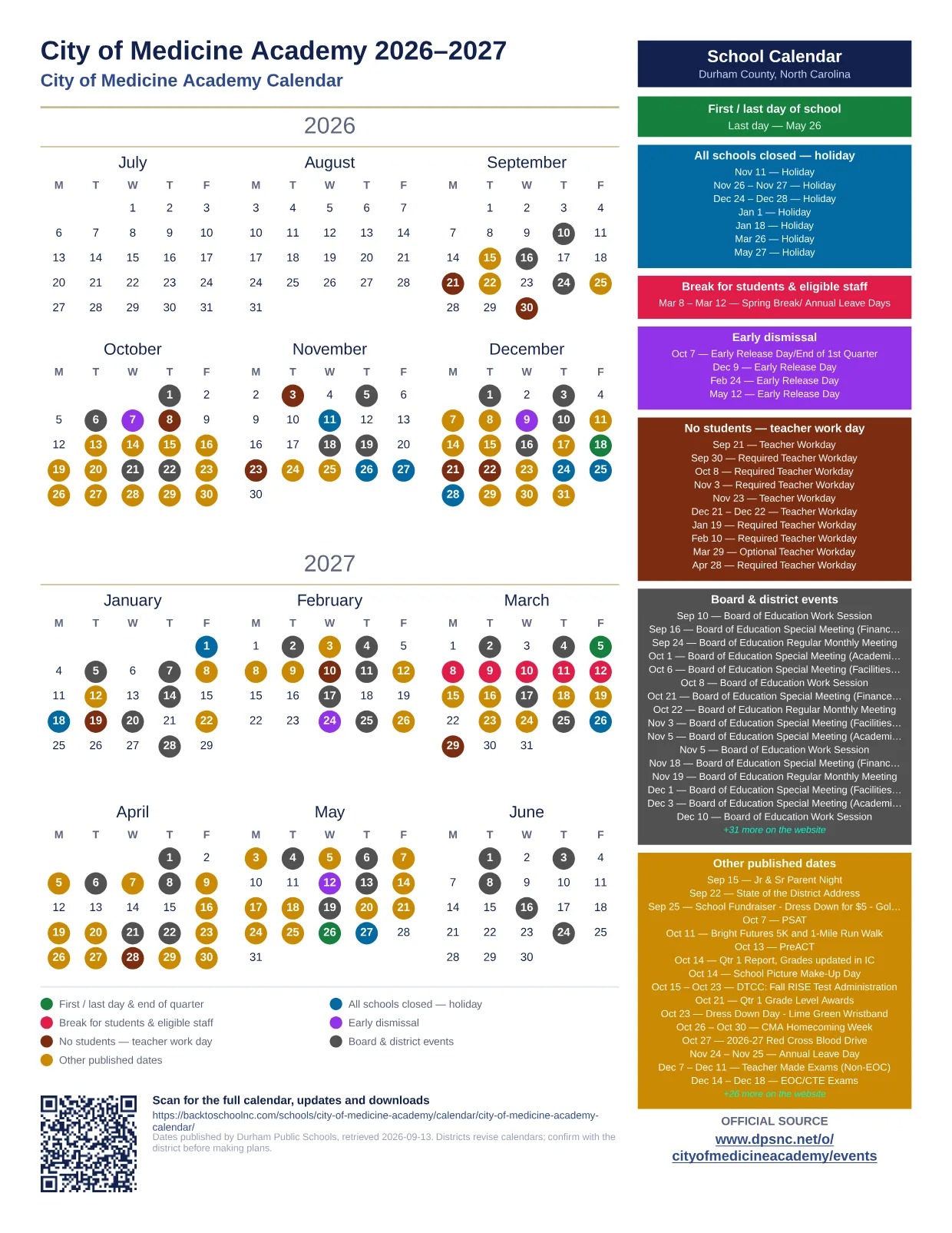 City of Medicine Academy  printable calendar