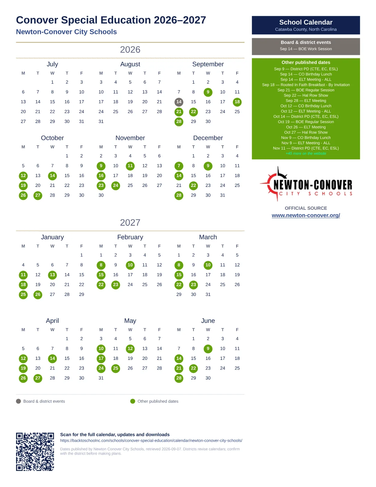 Conover Special Education  printable calendar