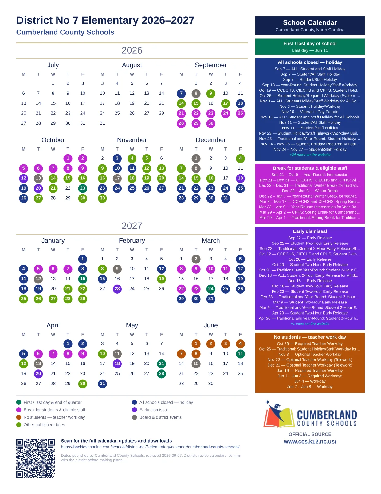 District No 7 Elementary  printable calendar
