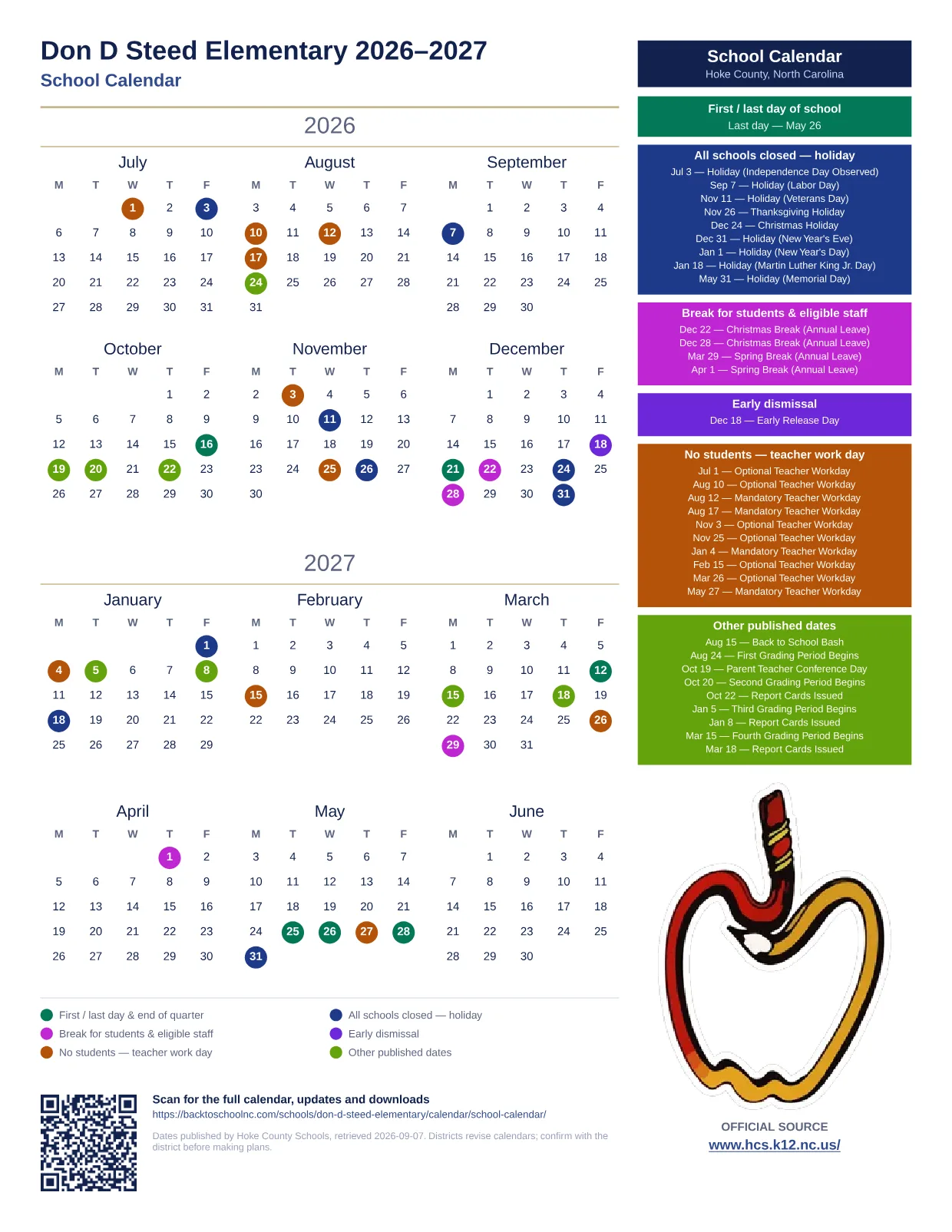 Don D Steed Elementary  printable calendar