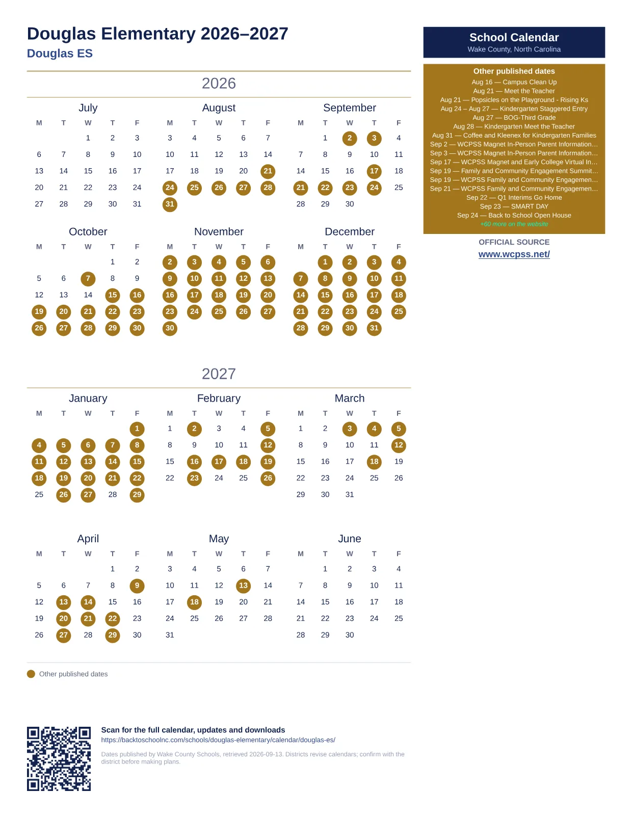 Douglas Elementary  printable calendar