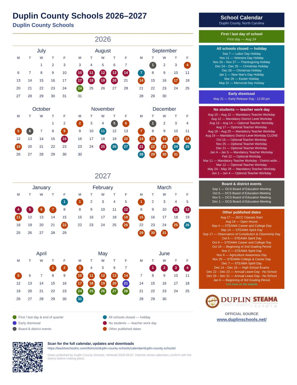 Duplin County Schools Duplin County Schools 2026–2027 printable calendar