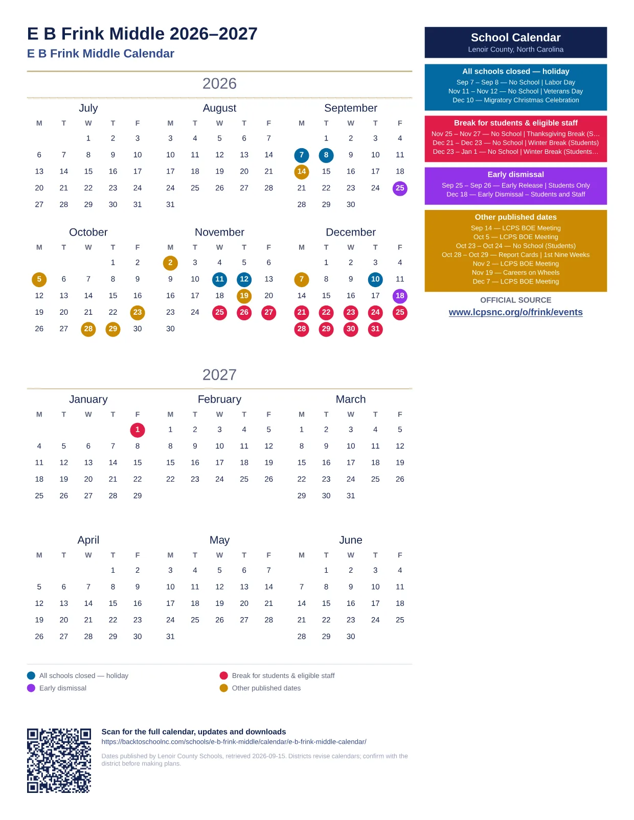 E B Frink Middle  printable calendar