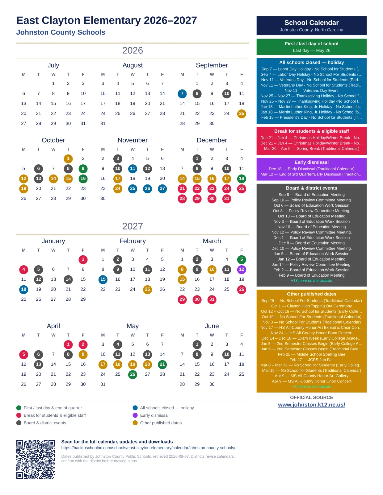 East Clayton Elementary printable calendar