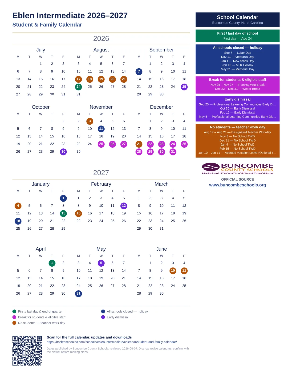 Eblen Intermediate  printable calendar