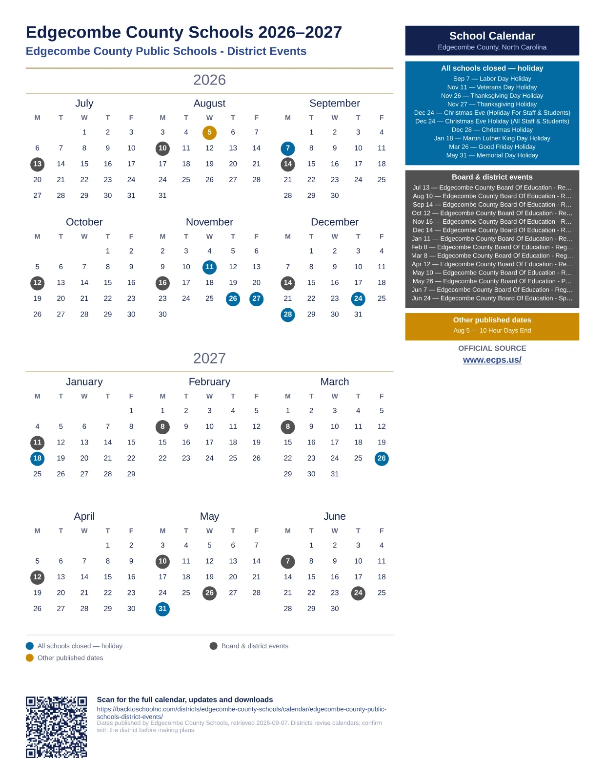 Edgecombe County Schools Edgecombe County Public Schools - District Events  printable calendar