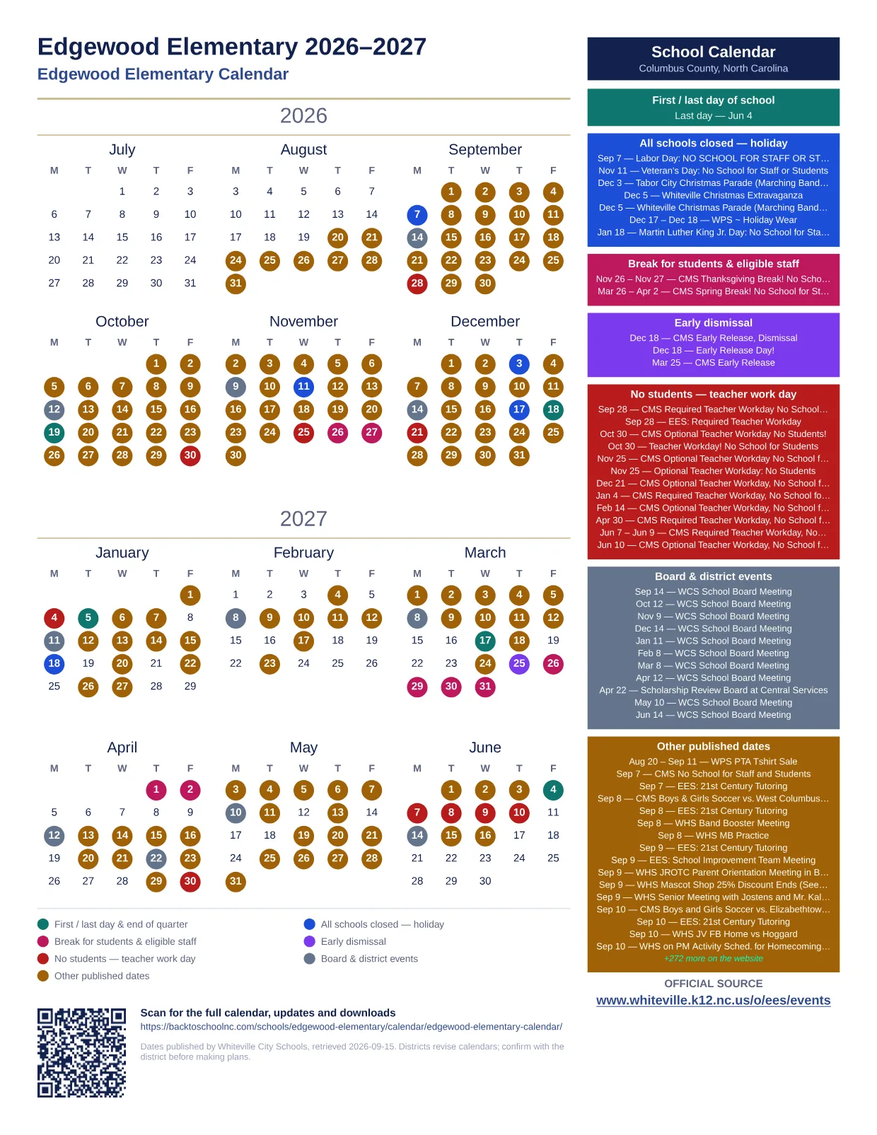 Edgewood Elementary  printable calendar
