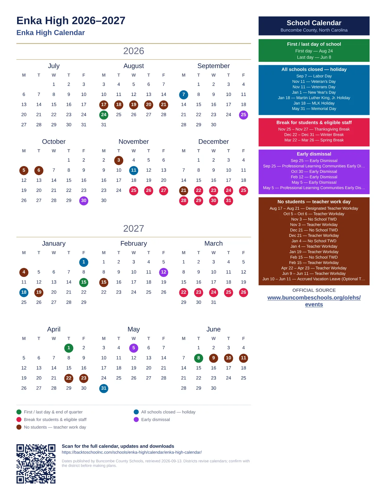 Enka High printable calendar