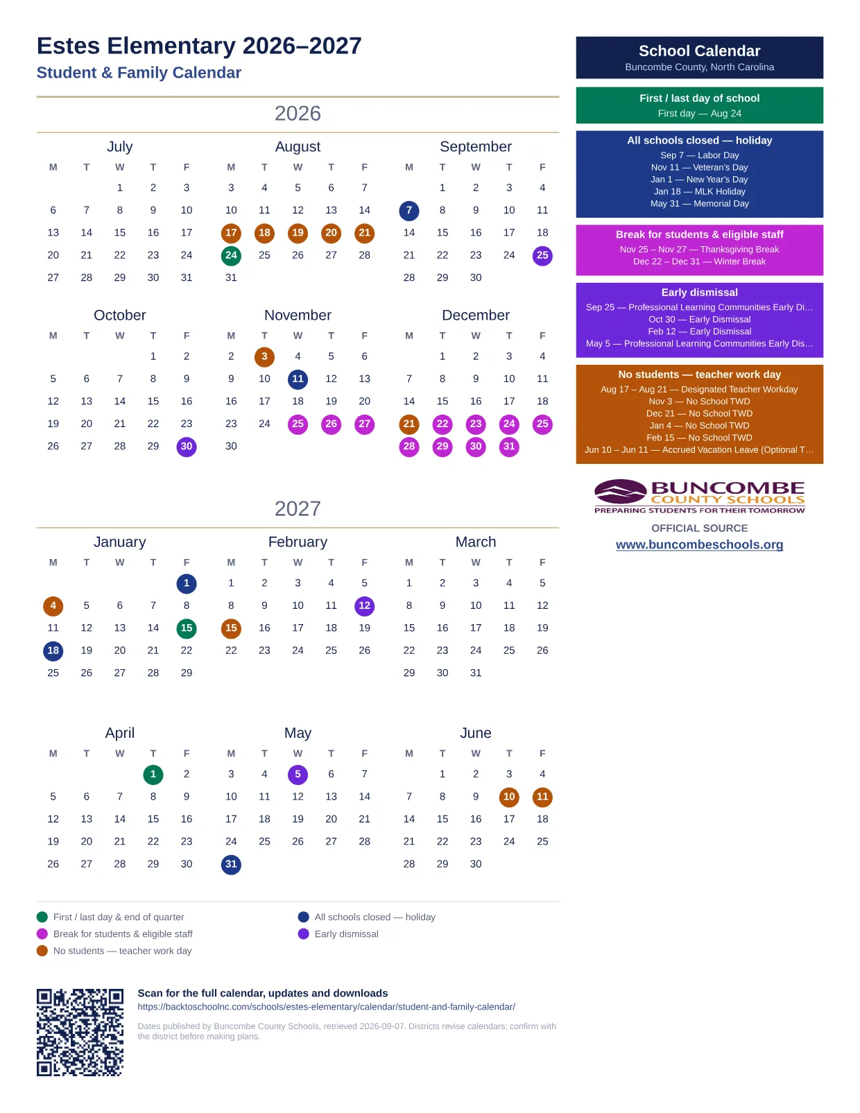 Estes Elementary printable calendar