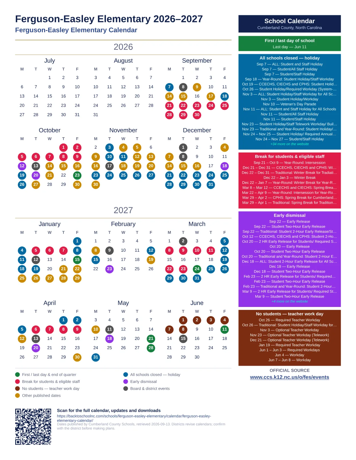Ferguson-Easley Elementary  printable calendar