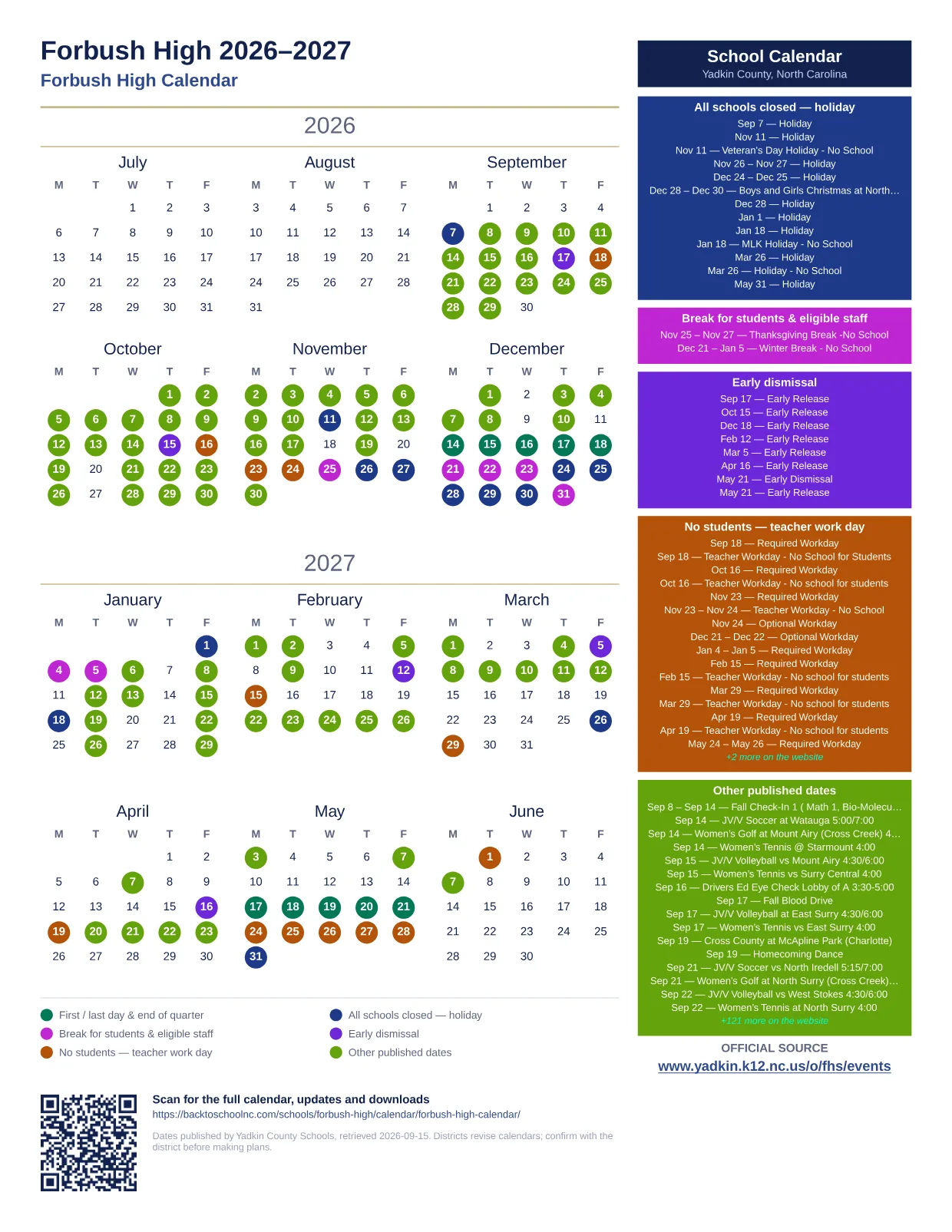 Forbush High  printable calendar