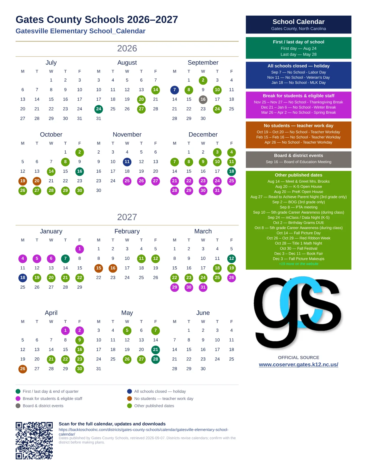 Gates County Schools Gatesville Elementary School_Calendar  printable calendar