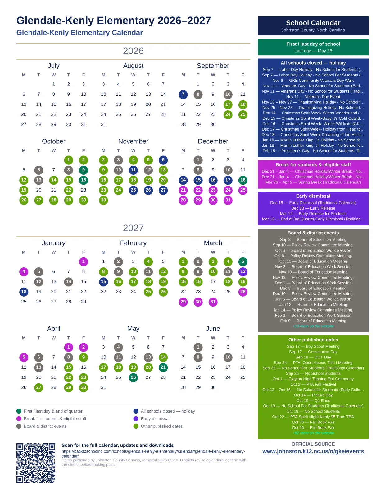 Glendale-Kenly Elementary  printable calendar