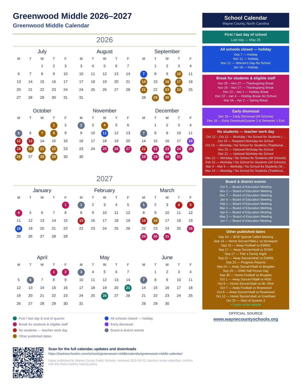 Greenwood Middle  printable calendar