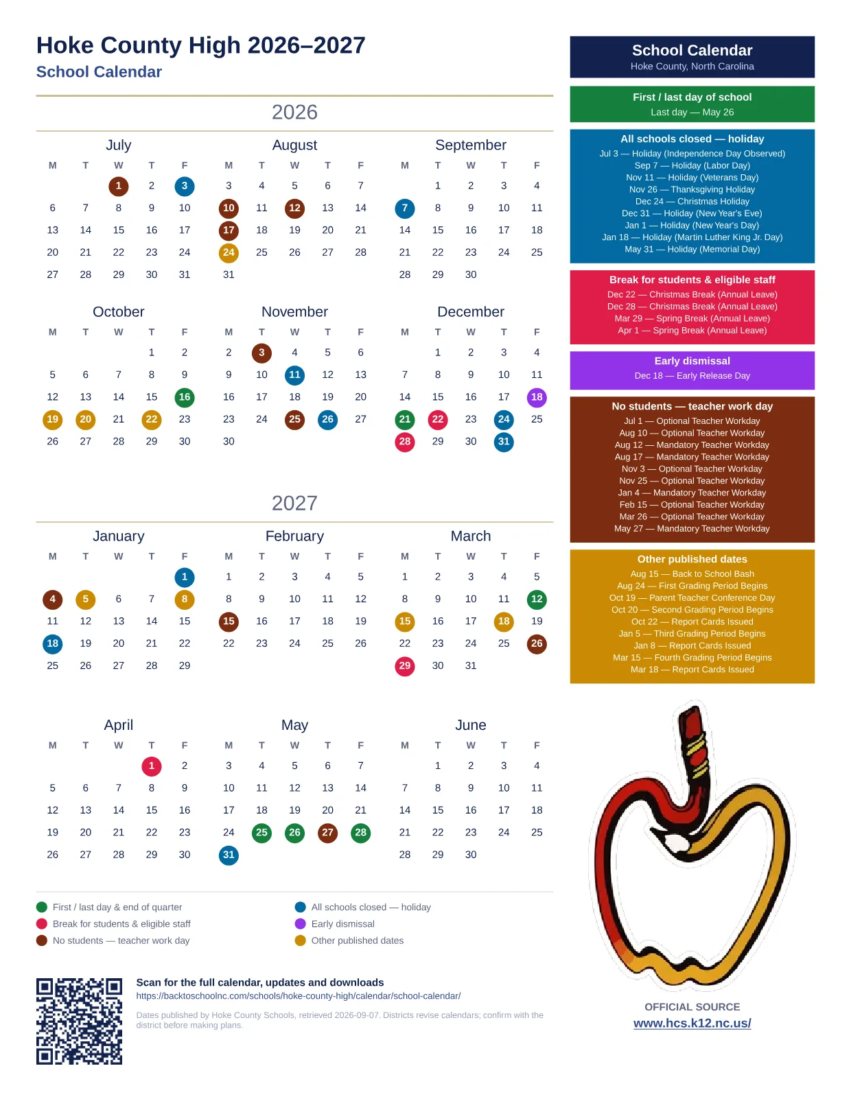 Hoke County High printable calendar