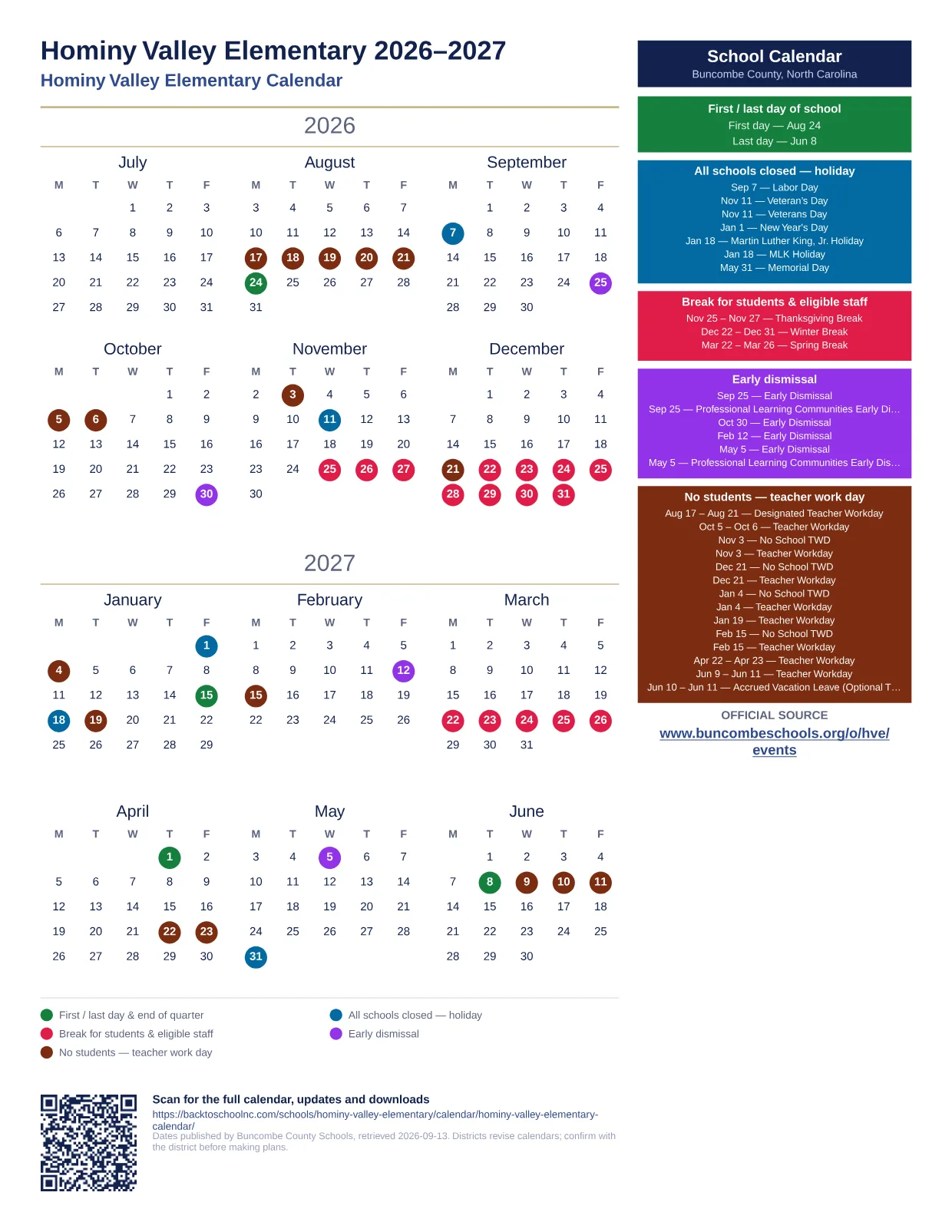 Hominy Valley Elementary  printable calendar