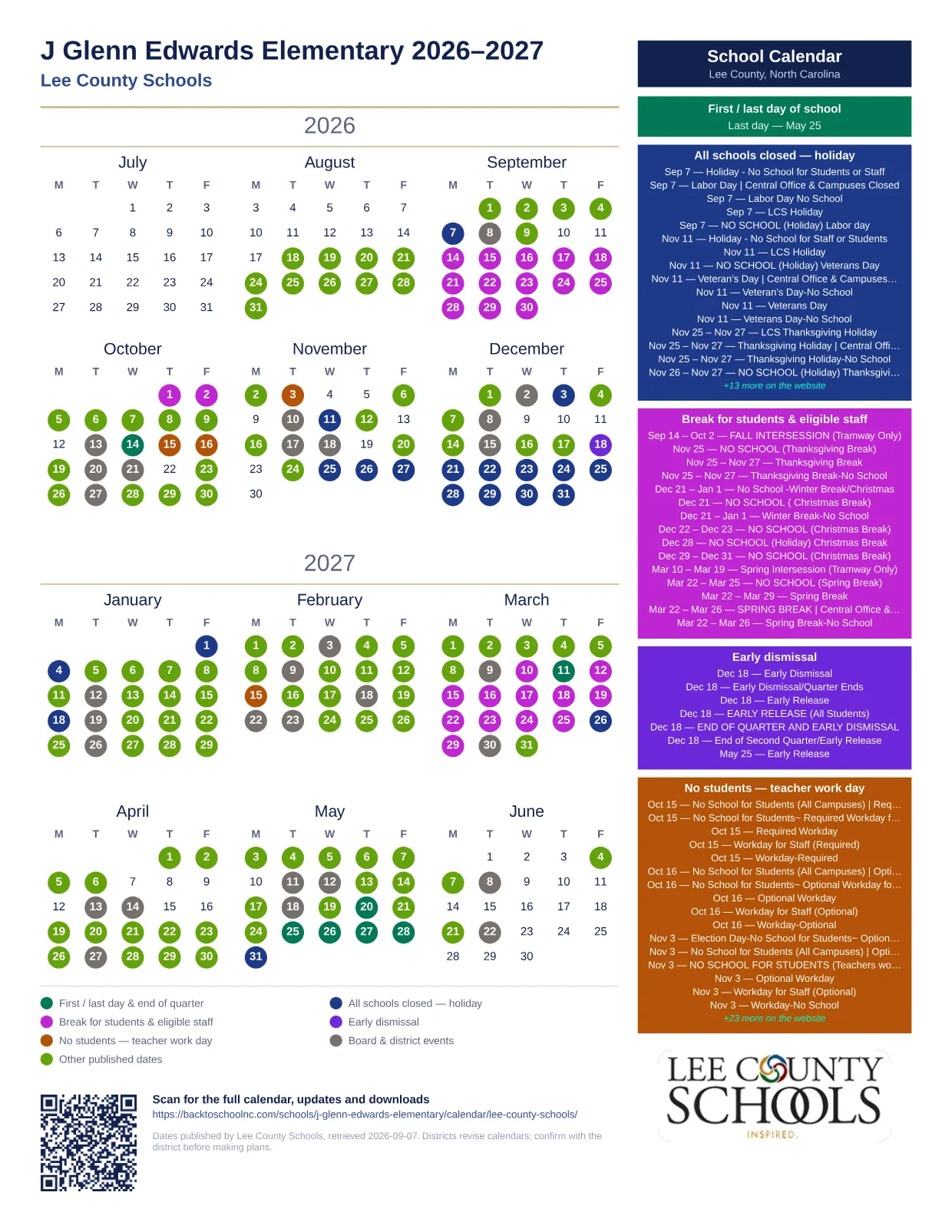 J Glenn Edwards Elementary  printable calendar