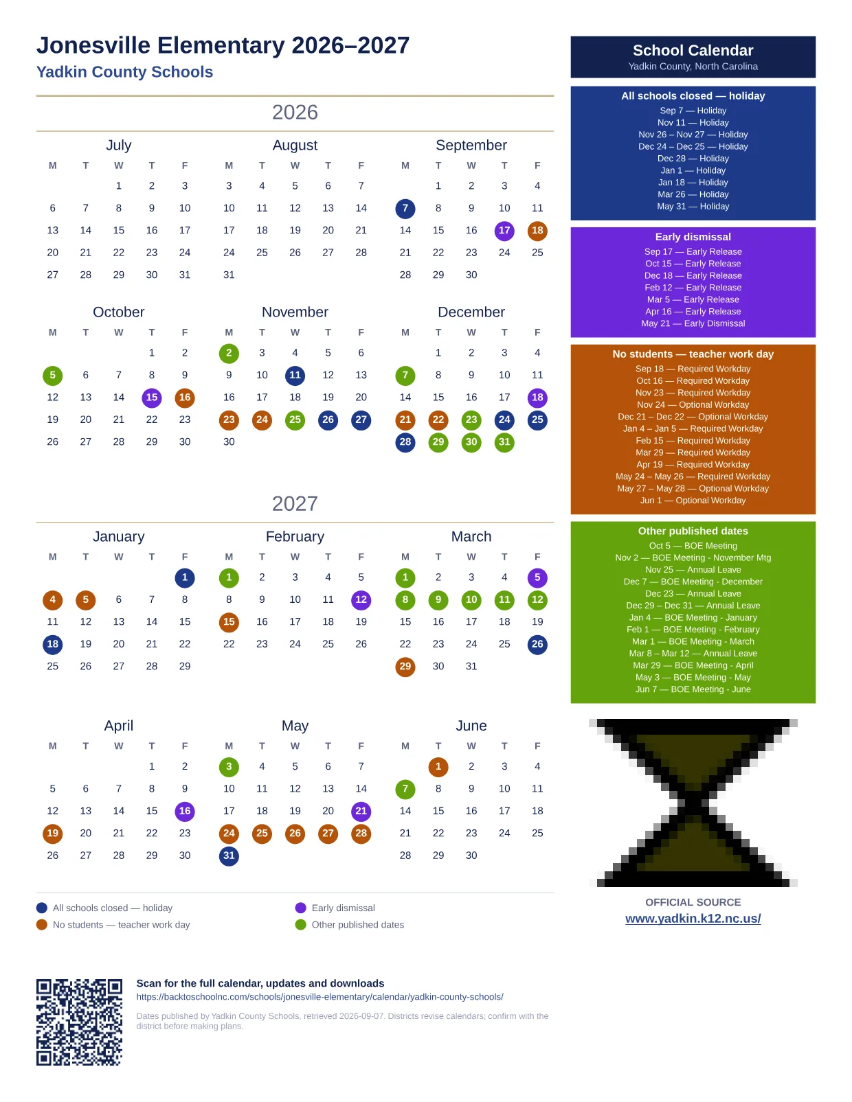 Jonesville Elementary  printable calendar