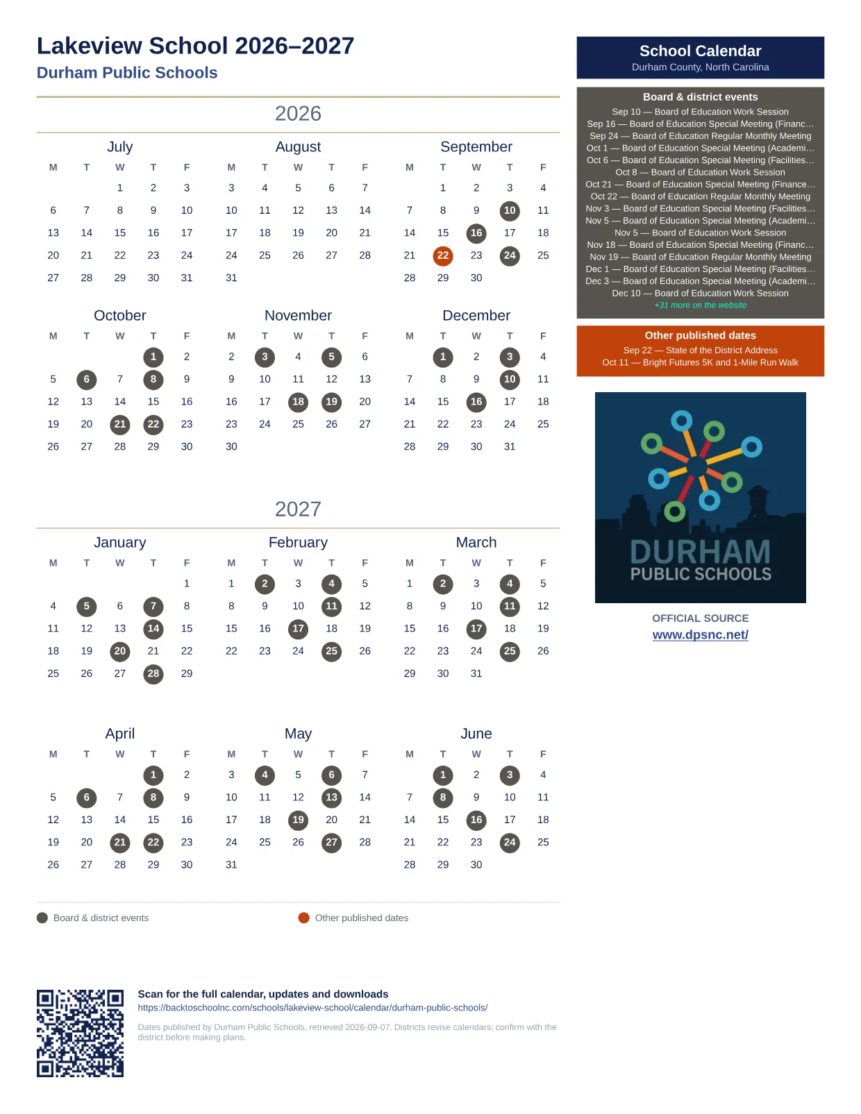 Lakeview School  printable calendar
