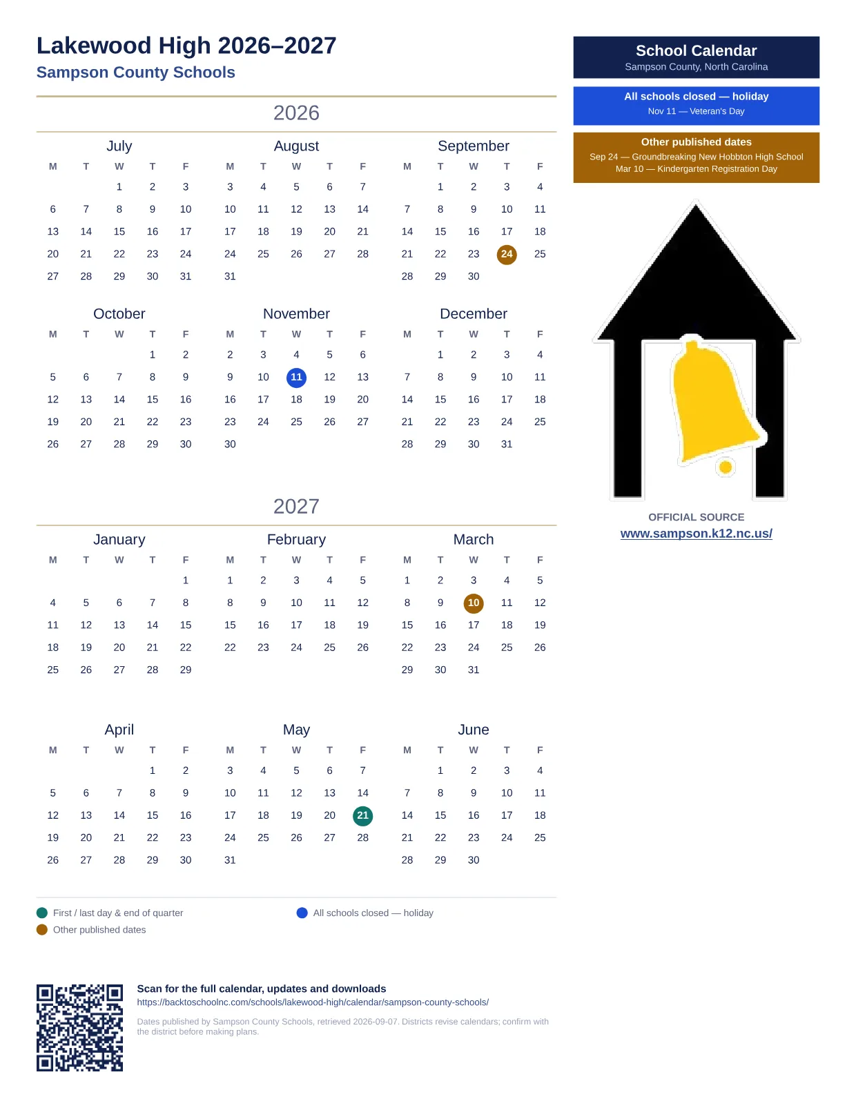 Lakewood High printable calendar