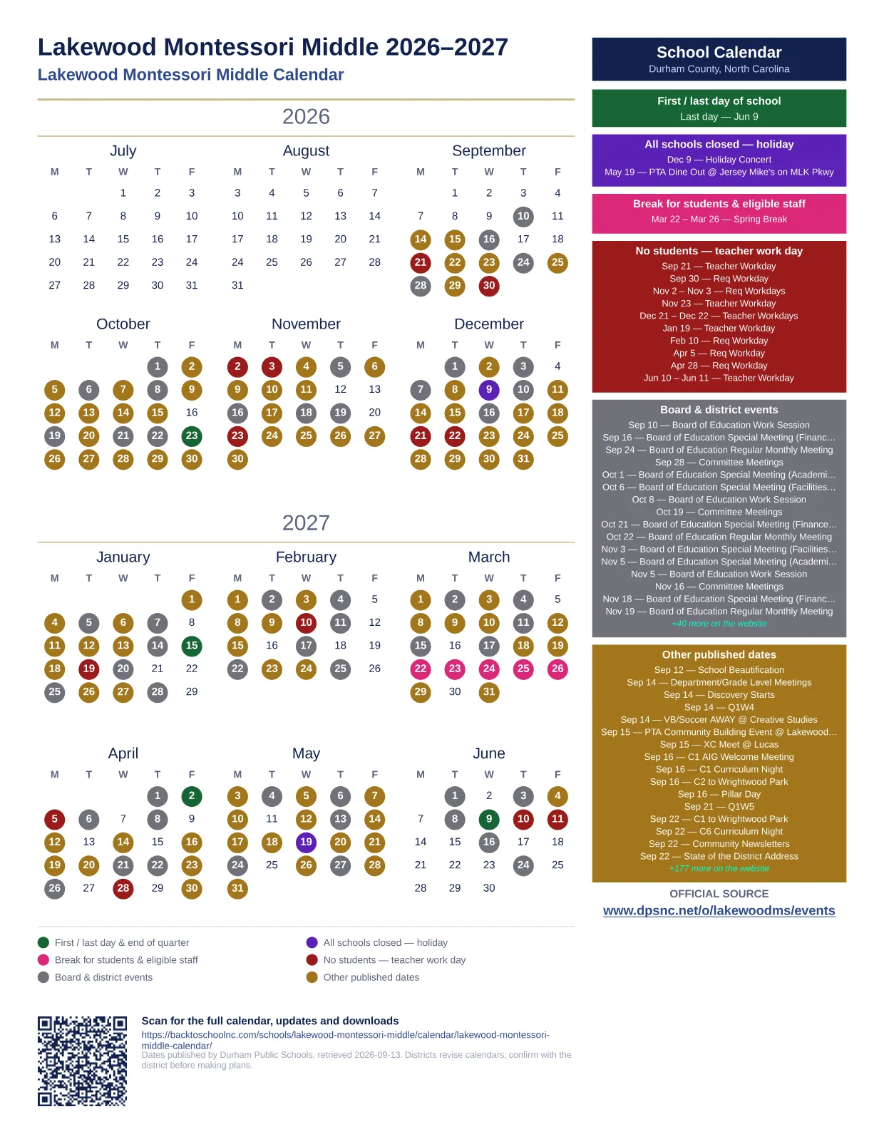 Lakewood Montessori Middle  printable calendar