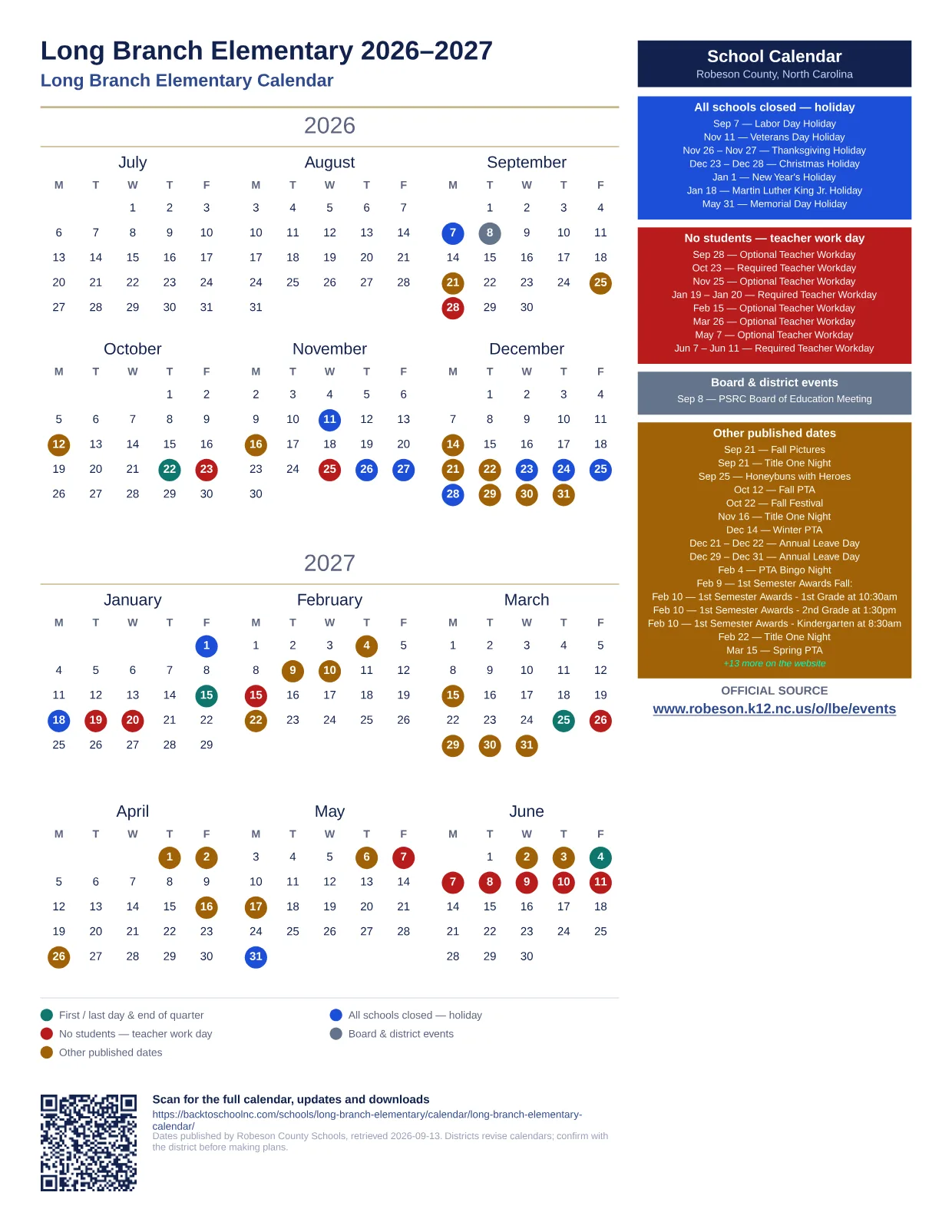 Long Branch Elementary  printable calendar