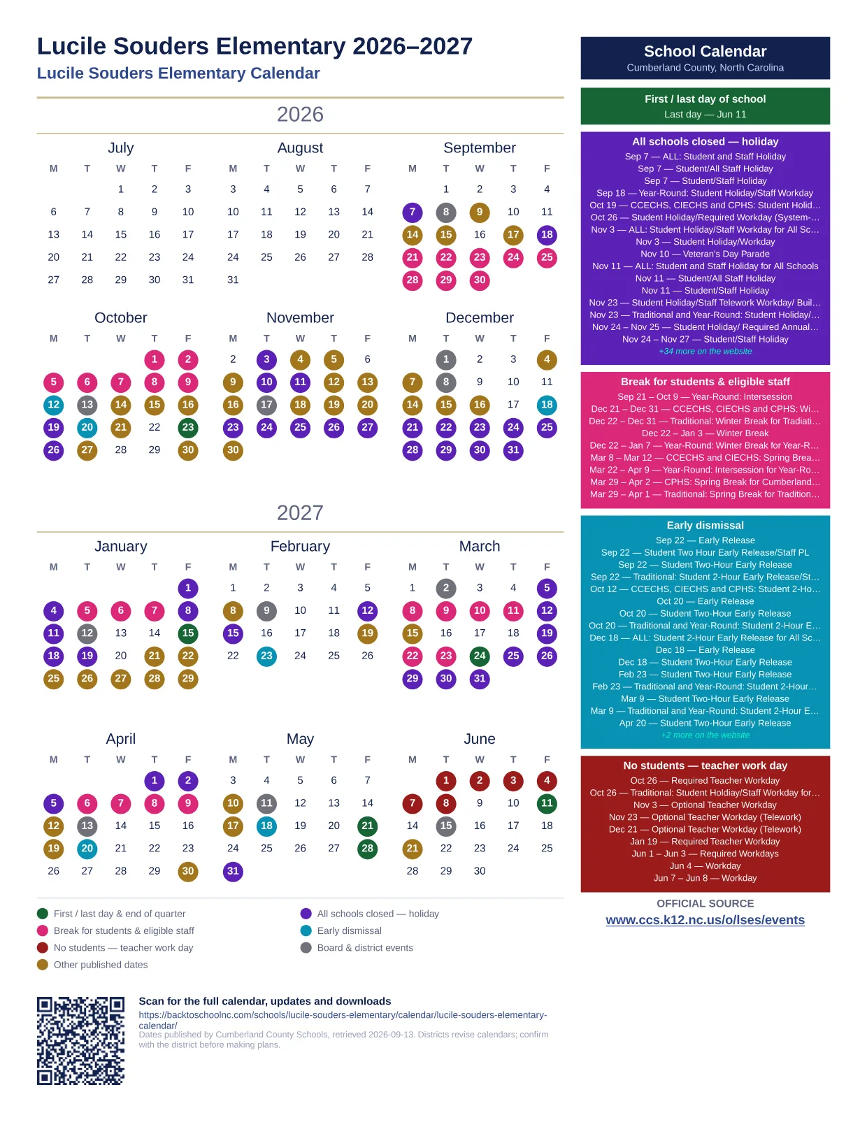 Lucile Souders Elementary  printable calendar
