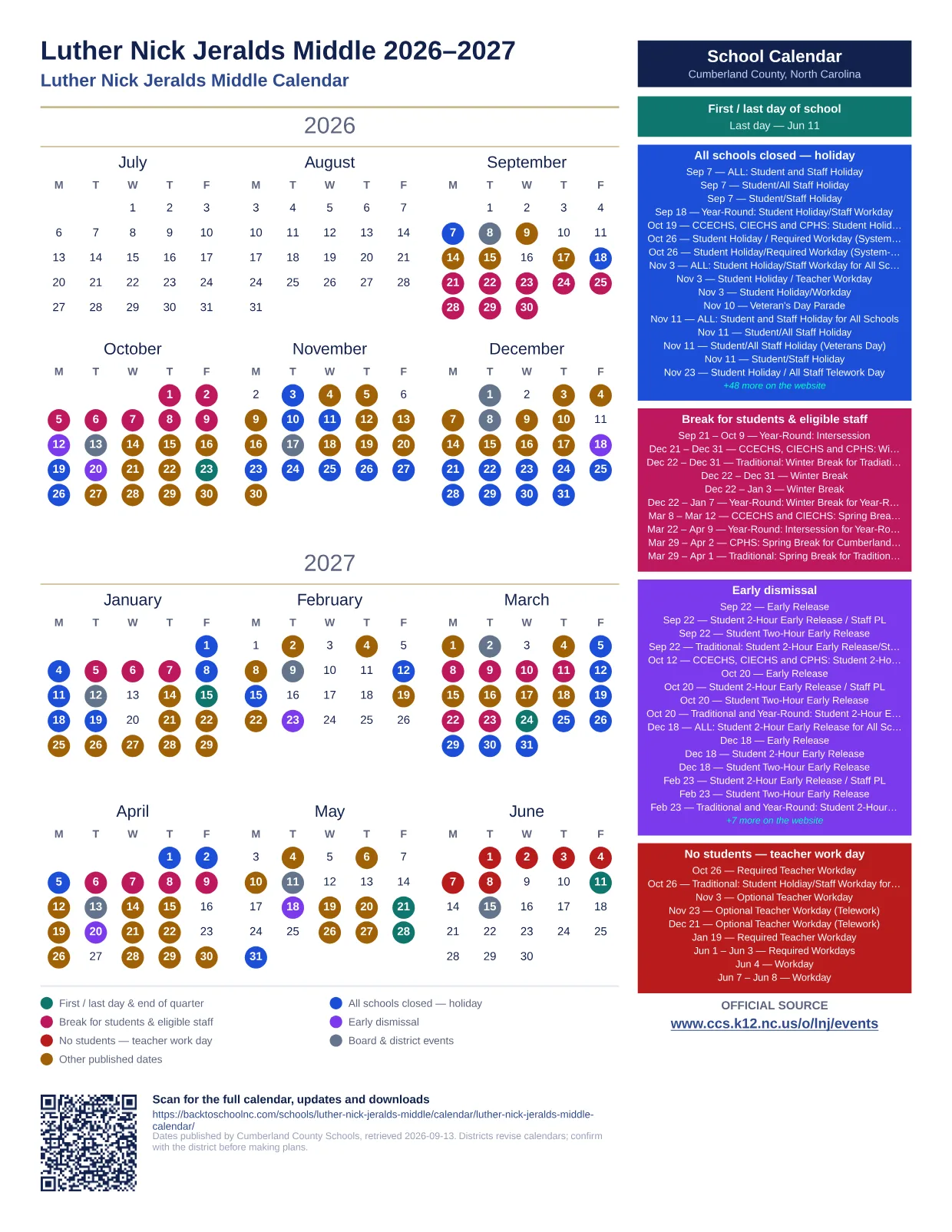Luther Nick Jeralds Middle  printable calendar
