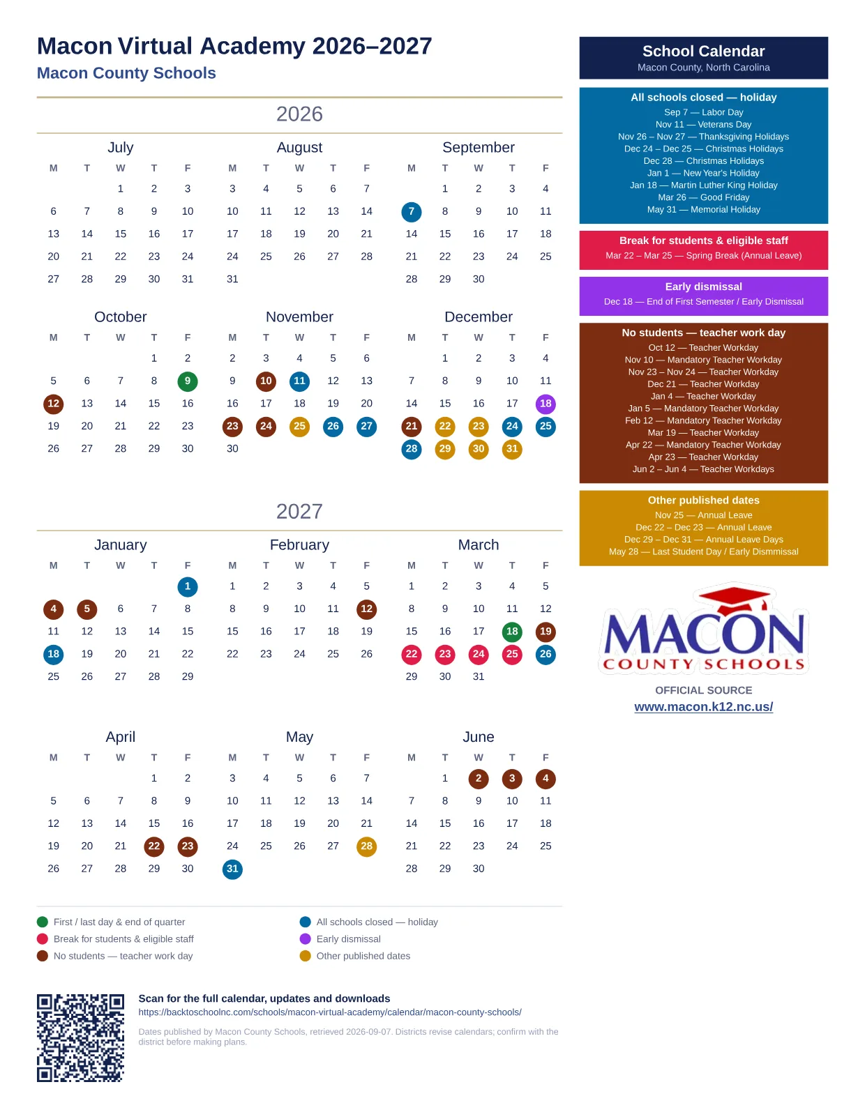 Macon Virtual Academy  printable calendar