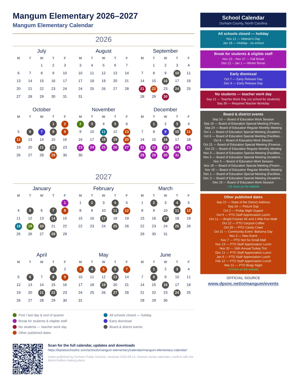 Mangum Elementary  printable calendar
