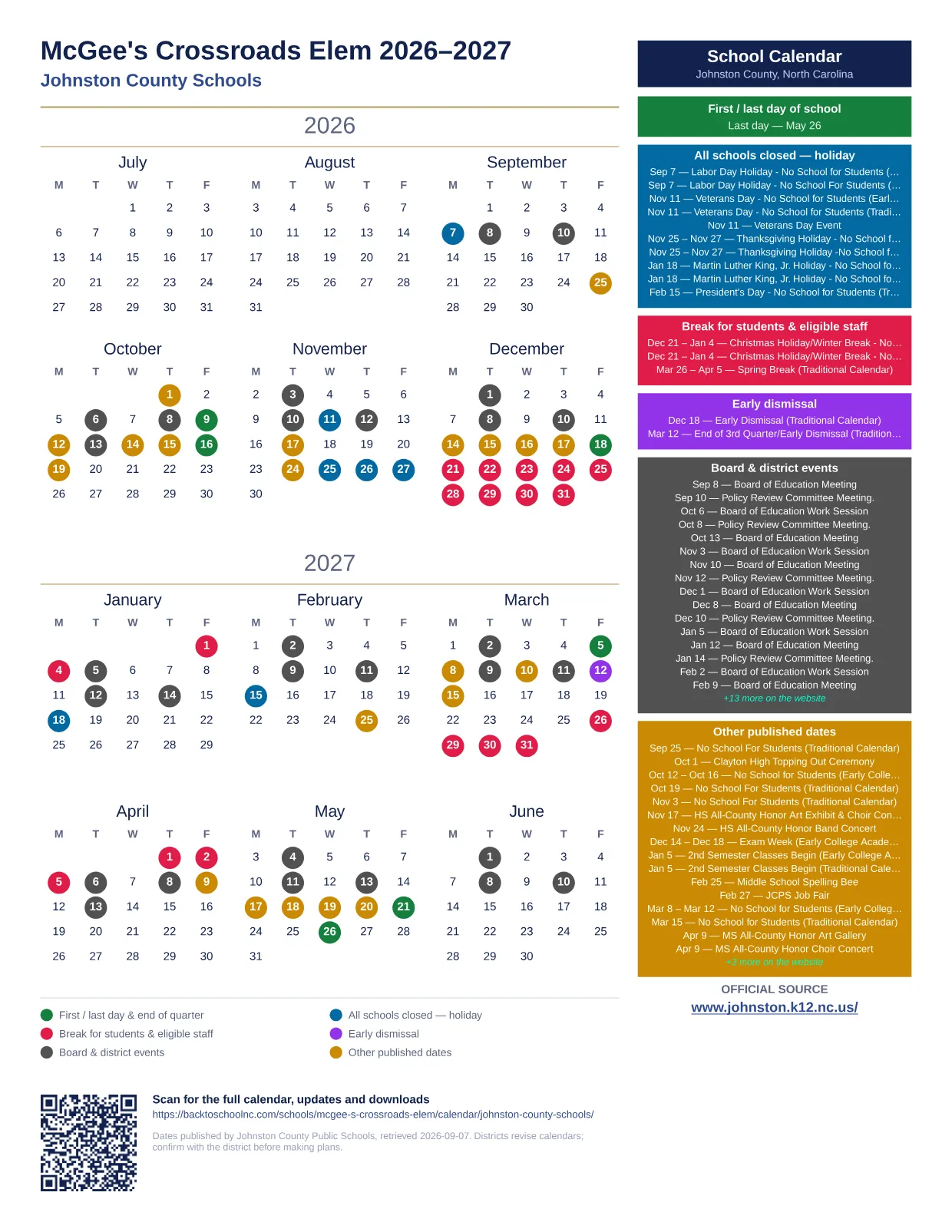 McGee's Crossroads Elem  printable calendar