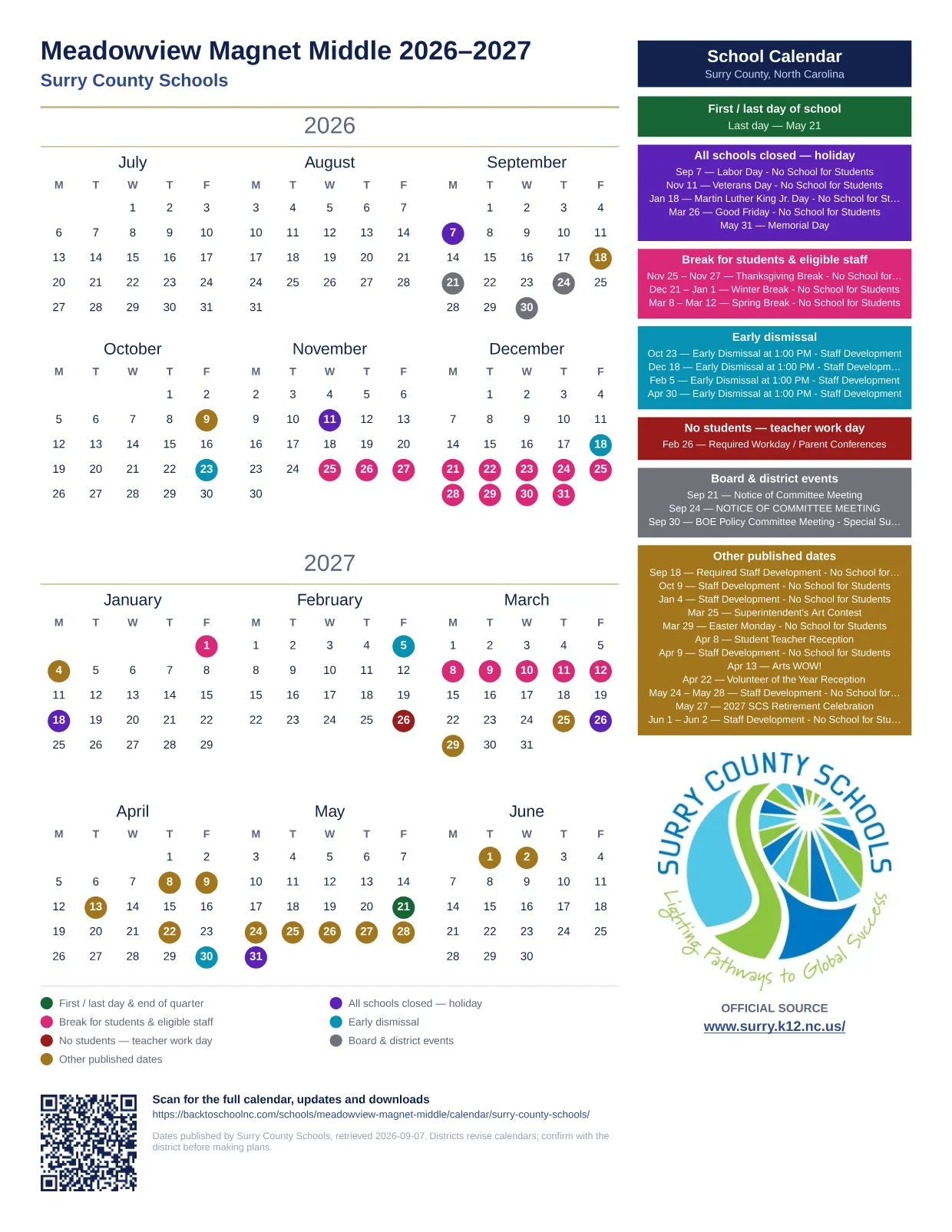Meadowview Magnet Middle printable calendar