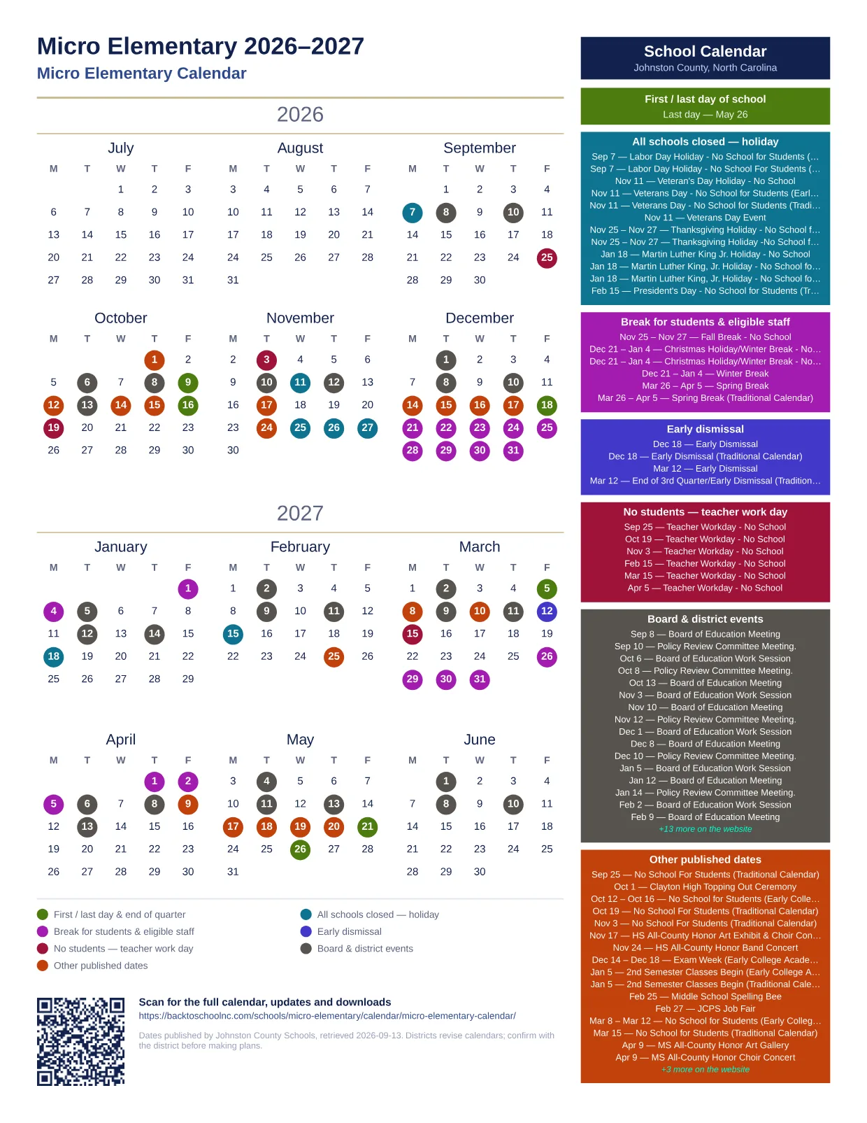 Micro Elementary  printable calendar