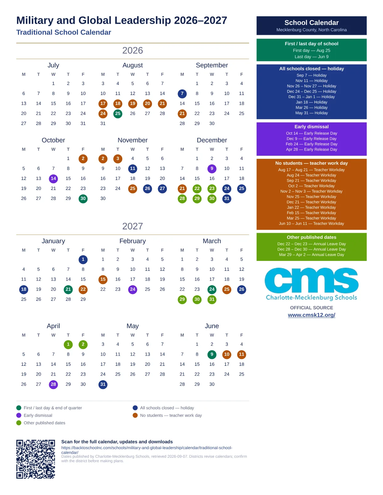 Military and Global Leadership 2026–2027 printable calendar