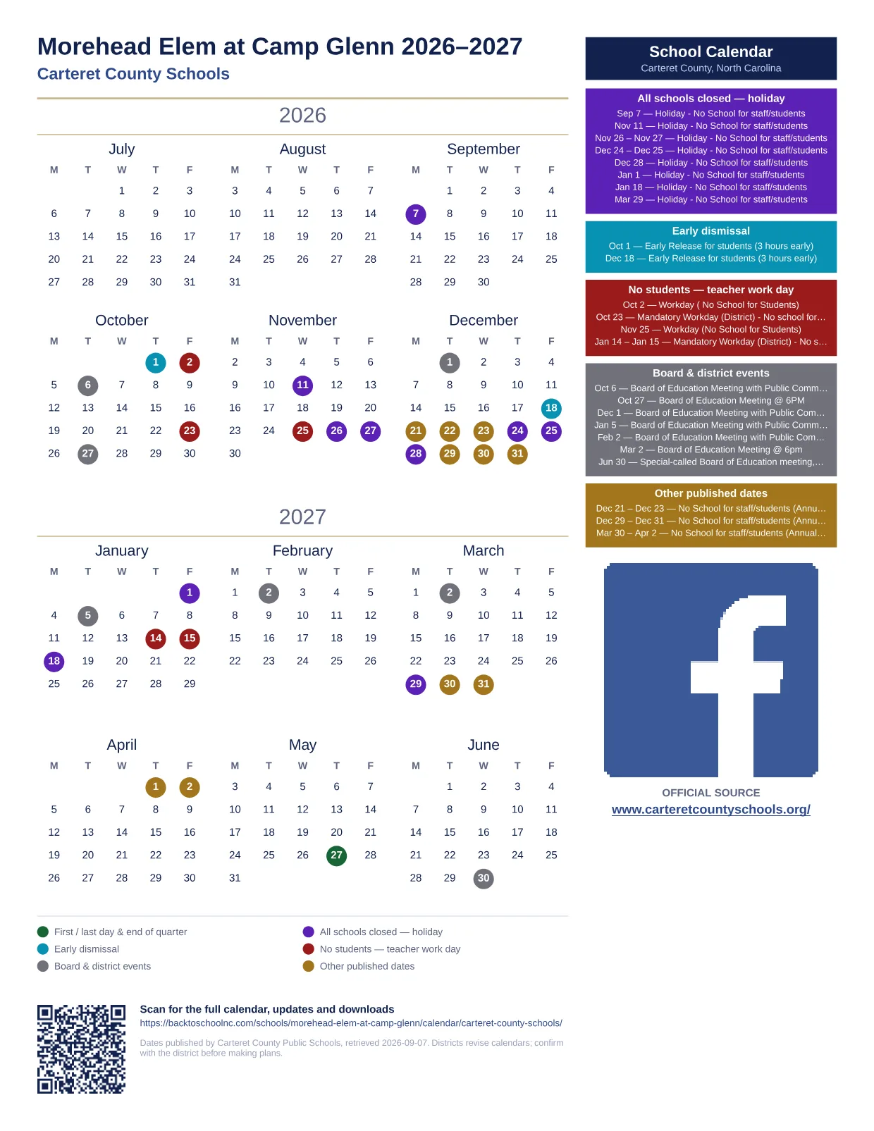 Morehead Elem at Camp Glenn  printable calendar