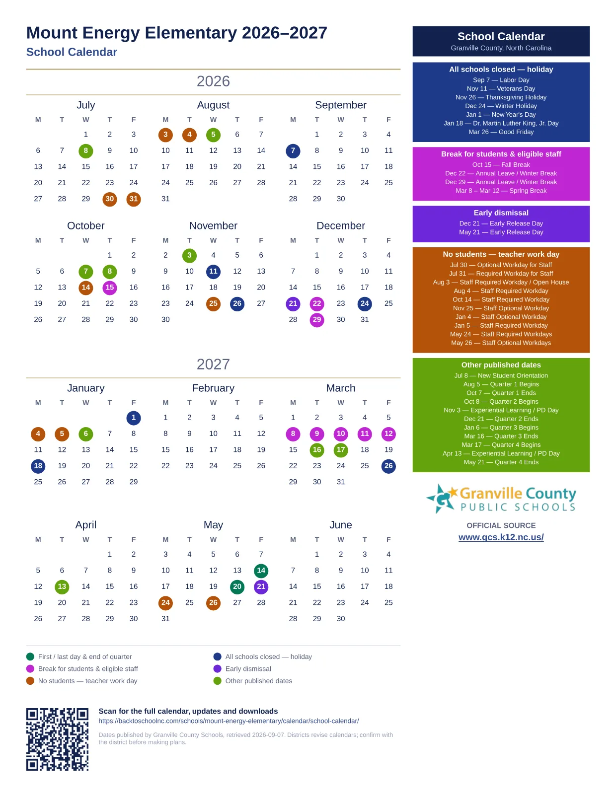 Mount Energy Elementary  printable calendar